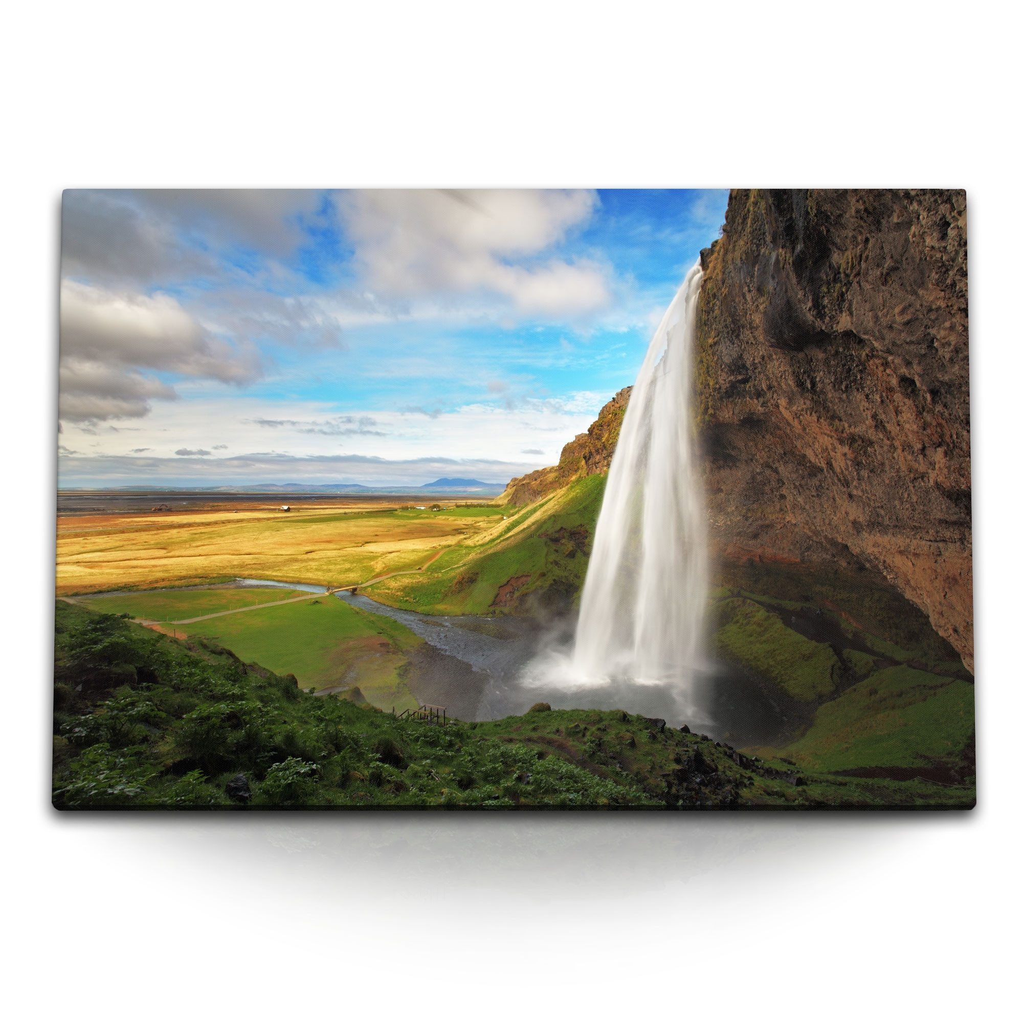 Leinwandbild 120x80cm Wandbild auf Leinwand Wasserfall Island Natur Berge Landschaf