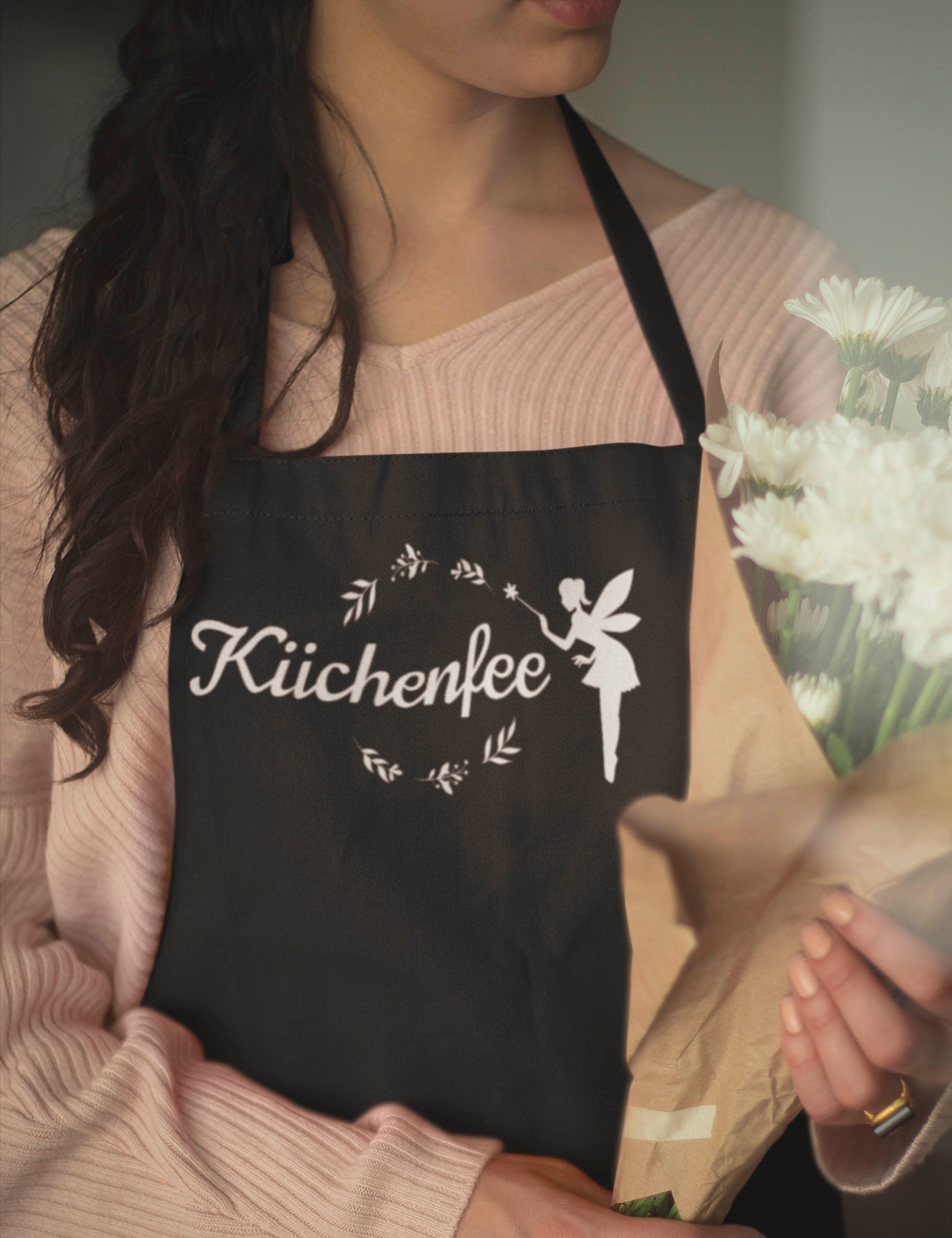 Youth Designz Grillschürze Damen Schürze KÜCHENFEE Print Kochschürze Statement Geschenk Frauen, mit lustigem Spruch & Logo Aufdruck – Bild 4 von 5