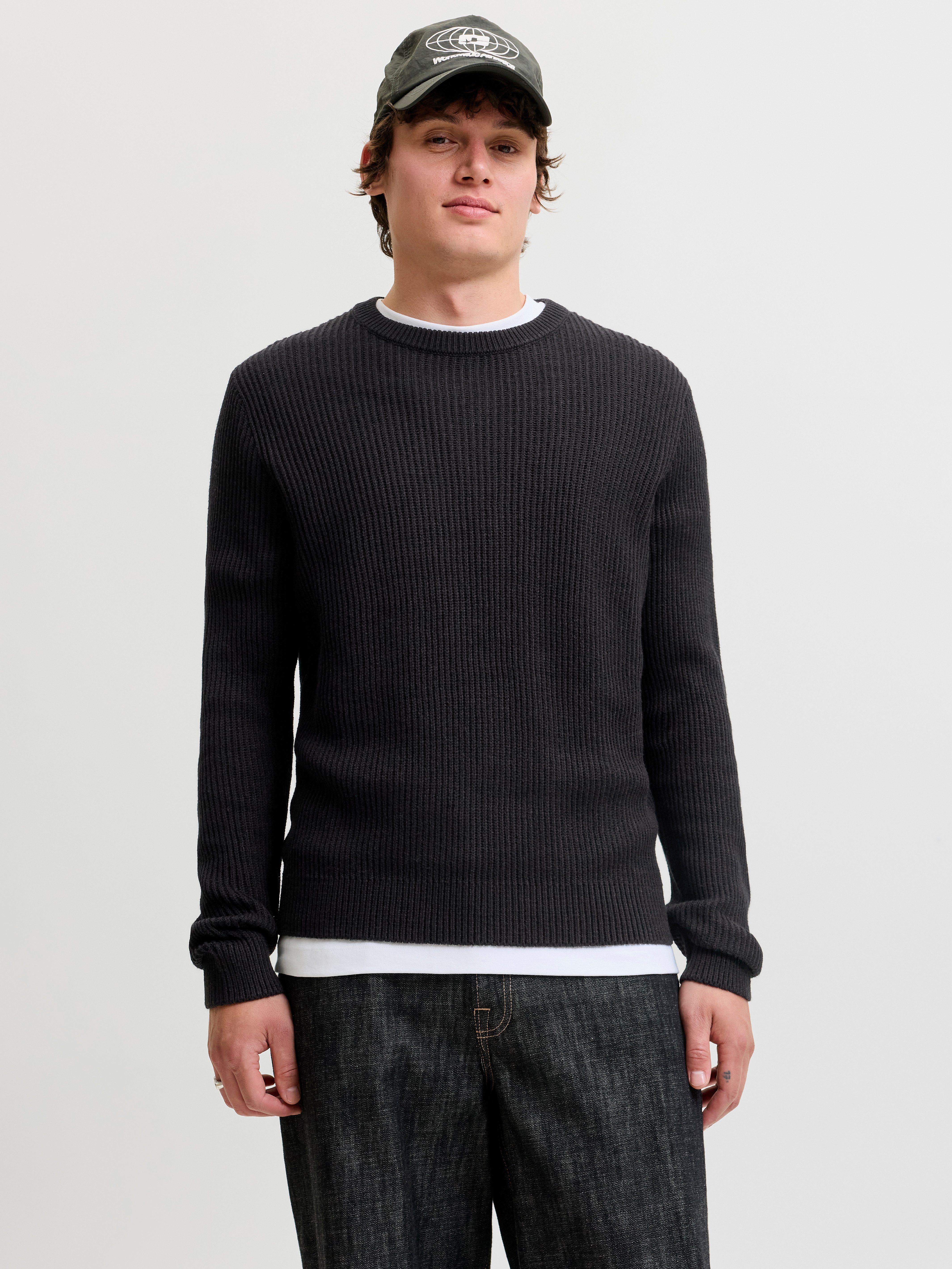 Jack & Jones Rundhalspullover JJPANNEL KNIT CREW NECK AW26 Materialmix, regular fit