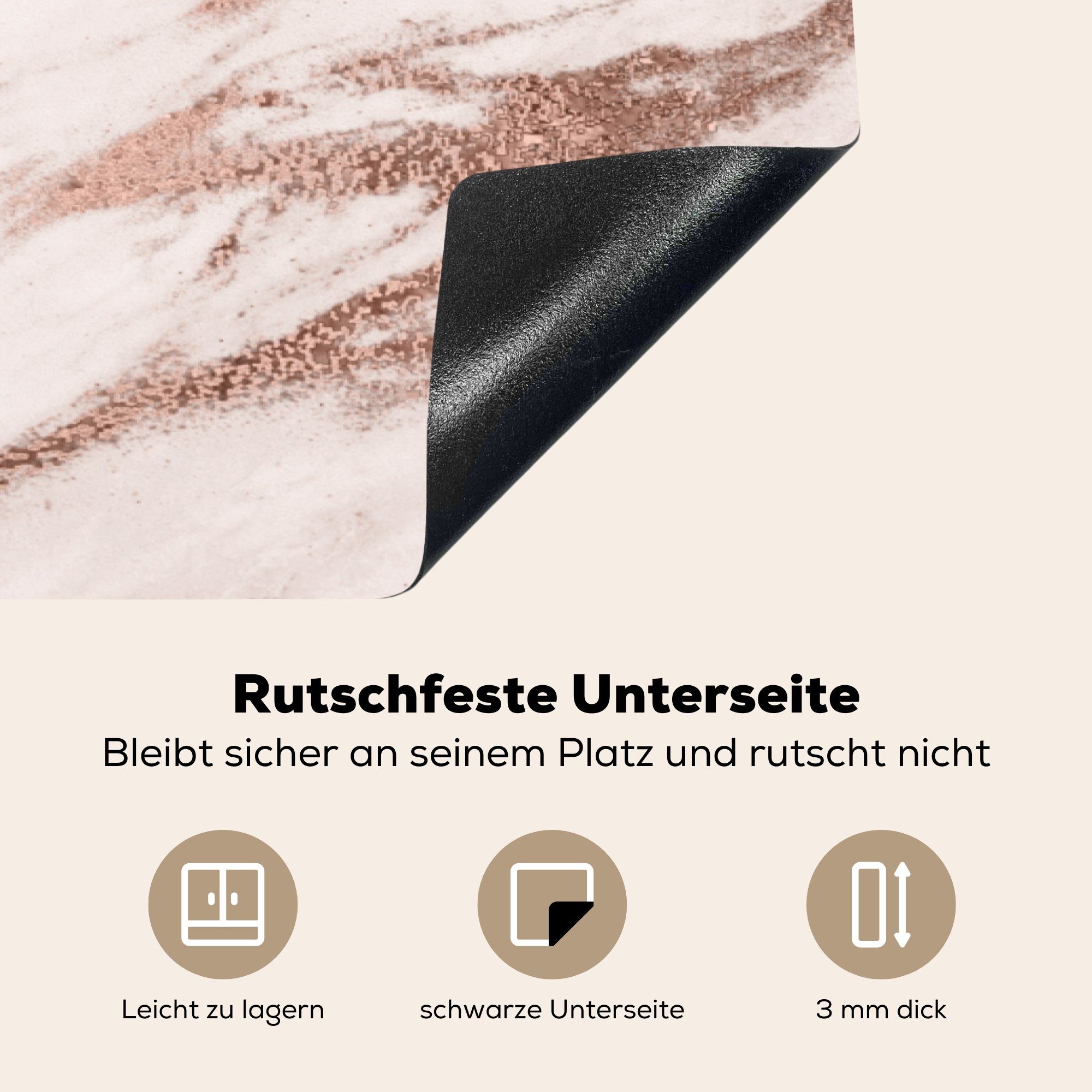 (1 tlg), Vinyl, Roségold, 78x78 Arbeitsplatte Marmor für Rosa cm, Ceranfeldabdeckung, küche - Herdblende-/Abdeckplatte MuchoWow -