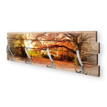 Kreative Feder Wandgarderobe Wandgarderobe "Herbst" aus Holz, im Shabby-Chic-Design farbig bedruckt ca. 30x100cm 4 Doppel-Haken