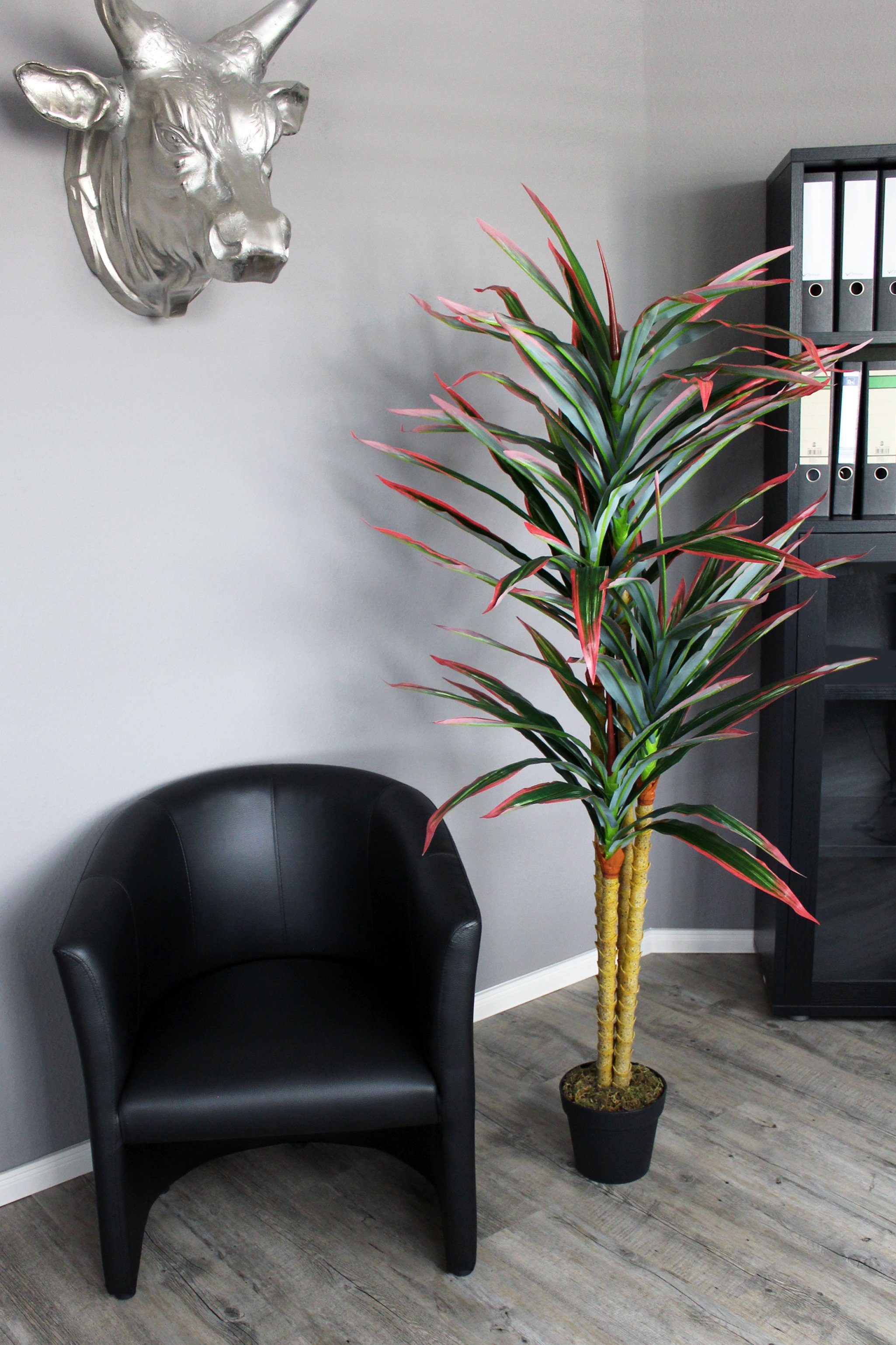 Kunstpflanze künstliche Dracaena Kunstpflanze im Palme Höhe fertig zum Arnusa, Pflanze tropische 180 cm, Topf Aufstellen Dracaena