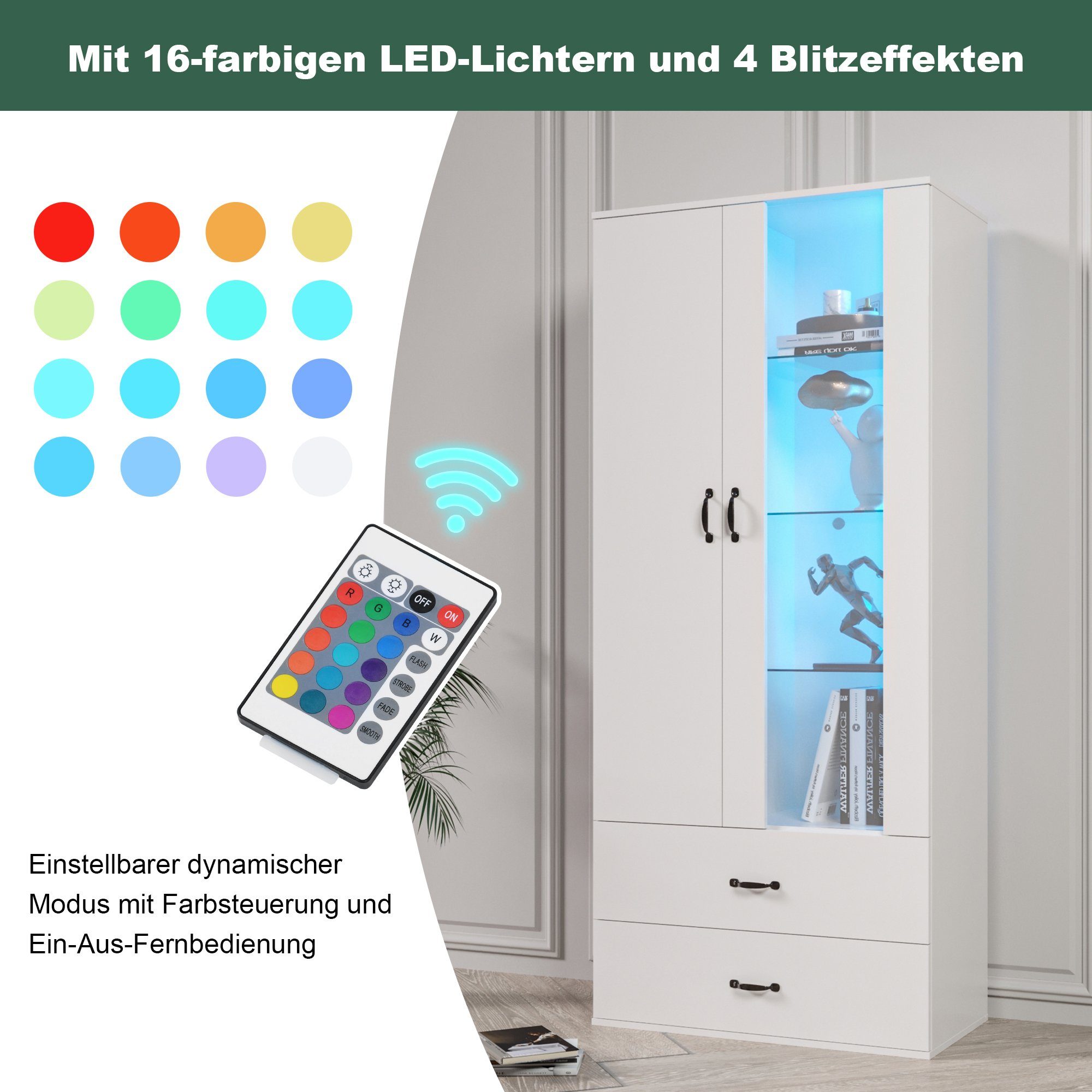 Merax Standvitrine mit LED-Beleuchtung, Hochglanz Front Vitrine mit großem günstig online kaufen