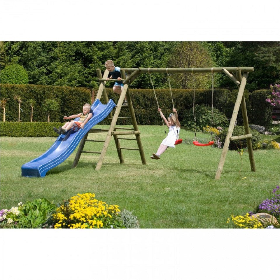 Gartenpirat Schaukelgestell Schaukelgerüst Classic Modell 4.2 aus Holz mit Rutsche, Doppelschaukel