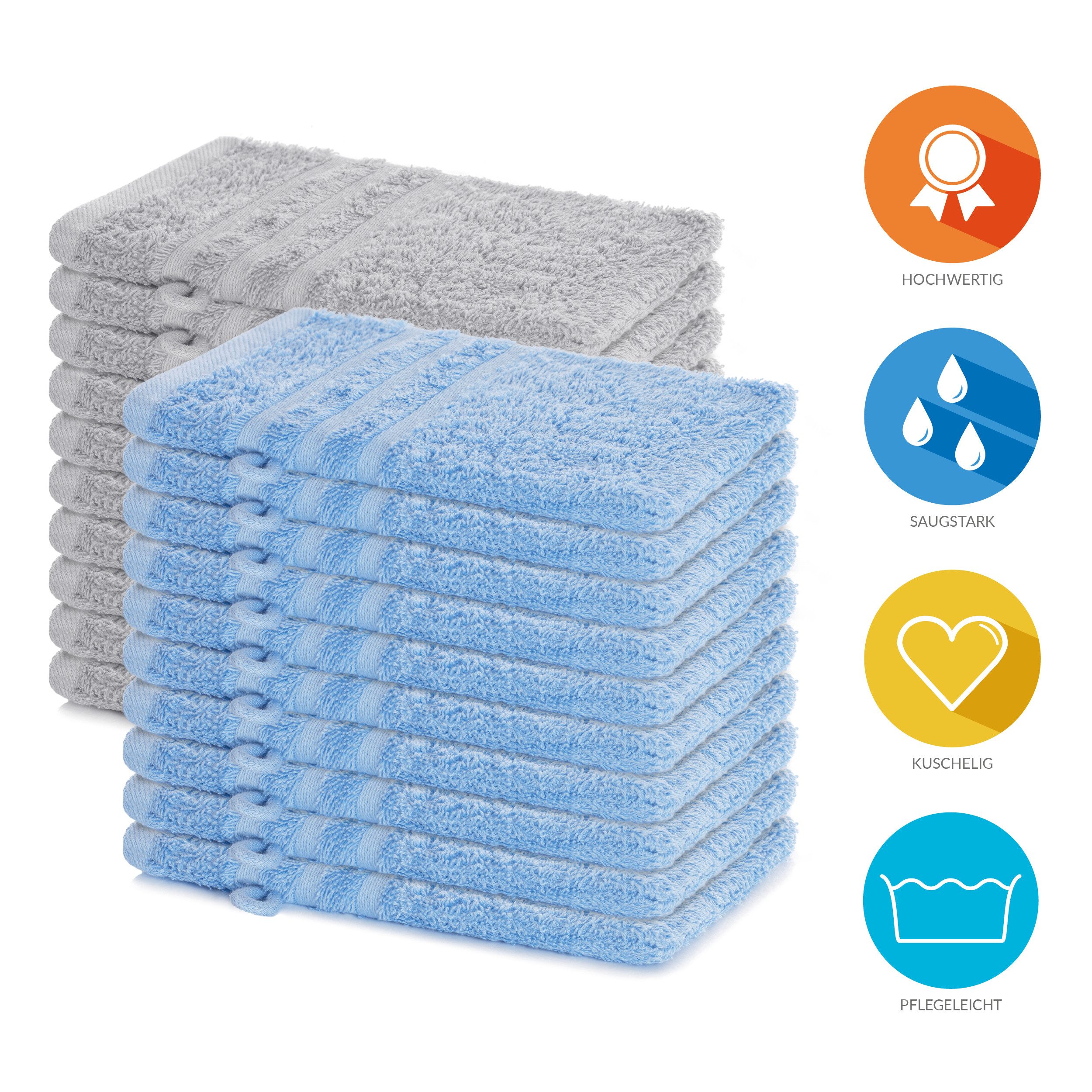 Lavea Waschhandschuh 20er Set Waschhandschuhe, 15 x 21 cm, Elena-Frottierserie, Waschlappen, (20-St), 500 g/m² Frottier, weich & saugstark, pflegeleicht