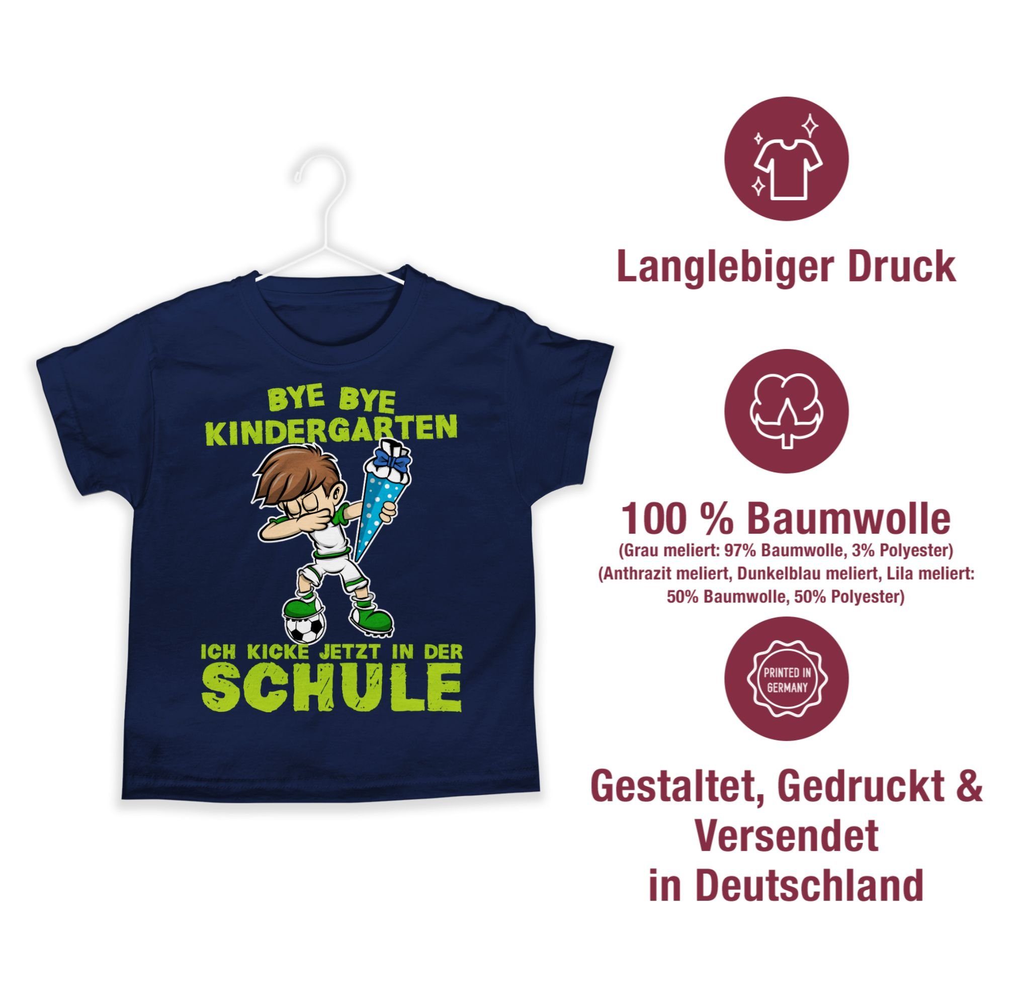 Shirtracer T-Shirt Bye Bye Kindergarten ich kicke jetzt in der Schule Dabbing Junge Fußba (1-tlg) Einschulung Junge Schulanfang Geschenke