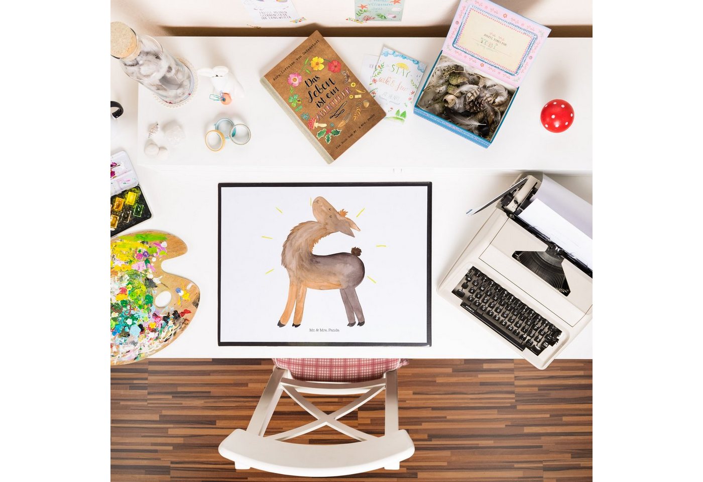 Thumbnail - Mr. & Mrs. Panda Schreibtischunterlage Lama Stolz - Weiß - Geschenk, Alpaka, Familie, Kumpel, Schreibtischau, (Packung, ...