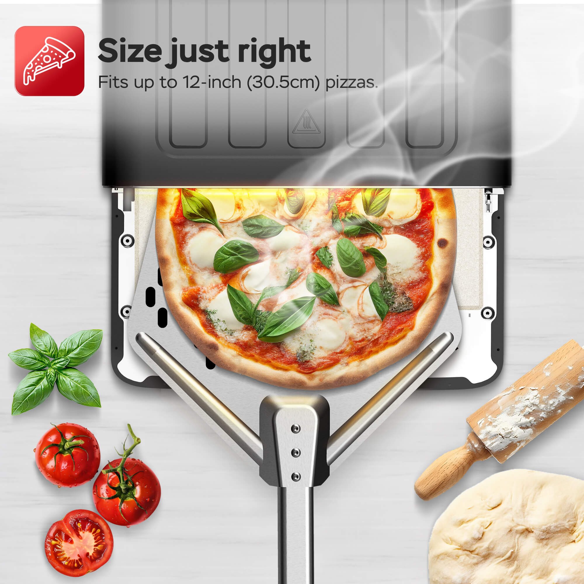 TurboTronic by Z-Line Minibackofen bis 430 perfekte Pizza 30 cm in 2 Minuten inkl. Pizzastein Neapolitan, Zuhause & Garten Mini Backofen Edelstahl AirFryer Pizza Lahmacun Steak
