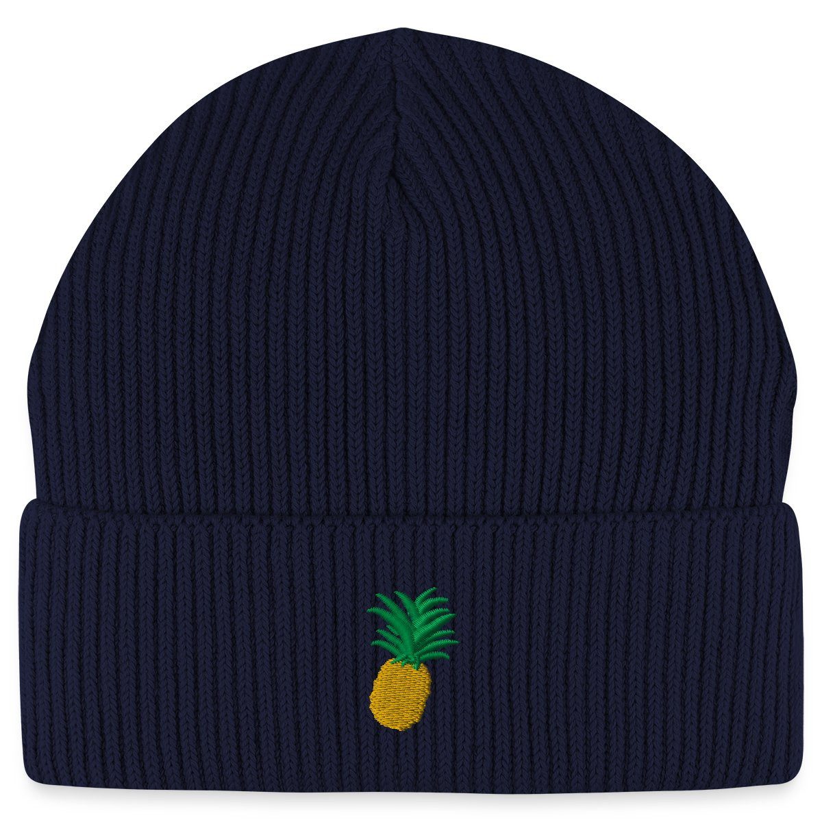 Beanie Ananas Stickerei Fisherman Beanie Bio Mütze