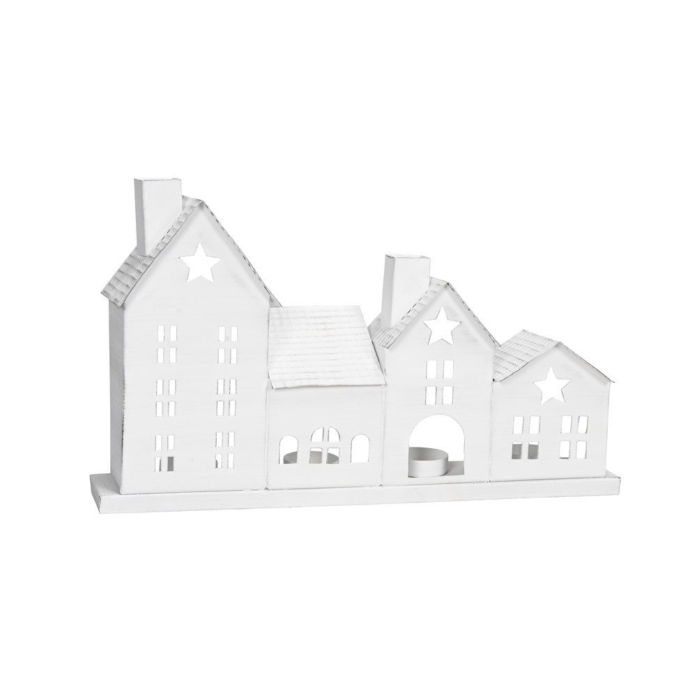 Windlicht Teelichthalter WINTERDORF weiß aus Metall Metallhaus Advent Weihnachte