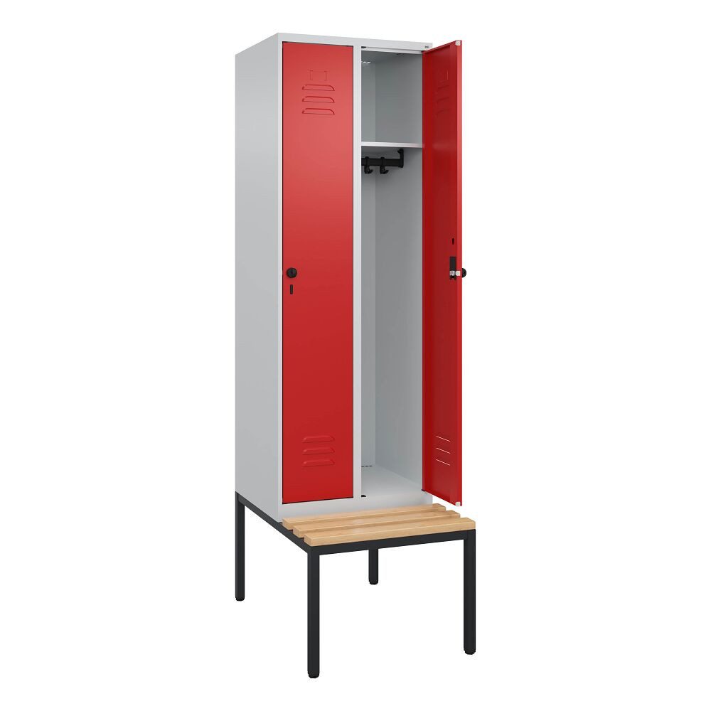 C+P Garderobenschrank Garderobenschrank Classic Plus, Abteilbreite 30 cm, mit Sitzbank Raumgewinn durch Korpushöhe 1700 mm