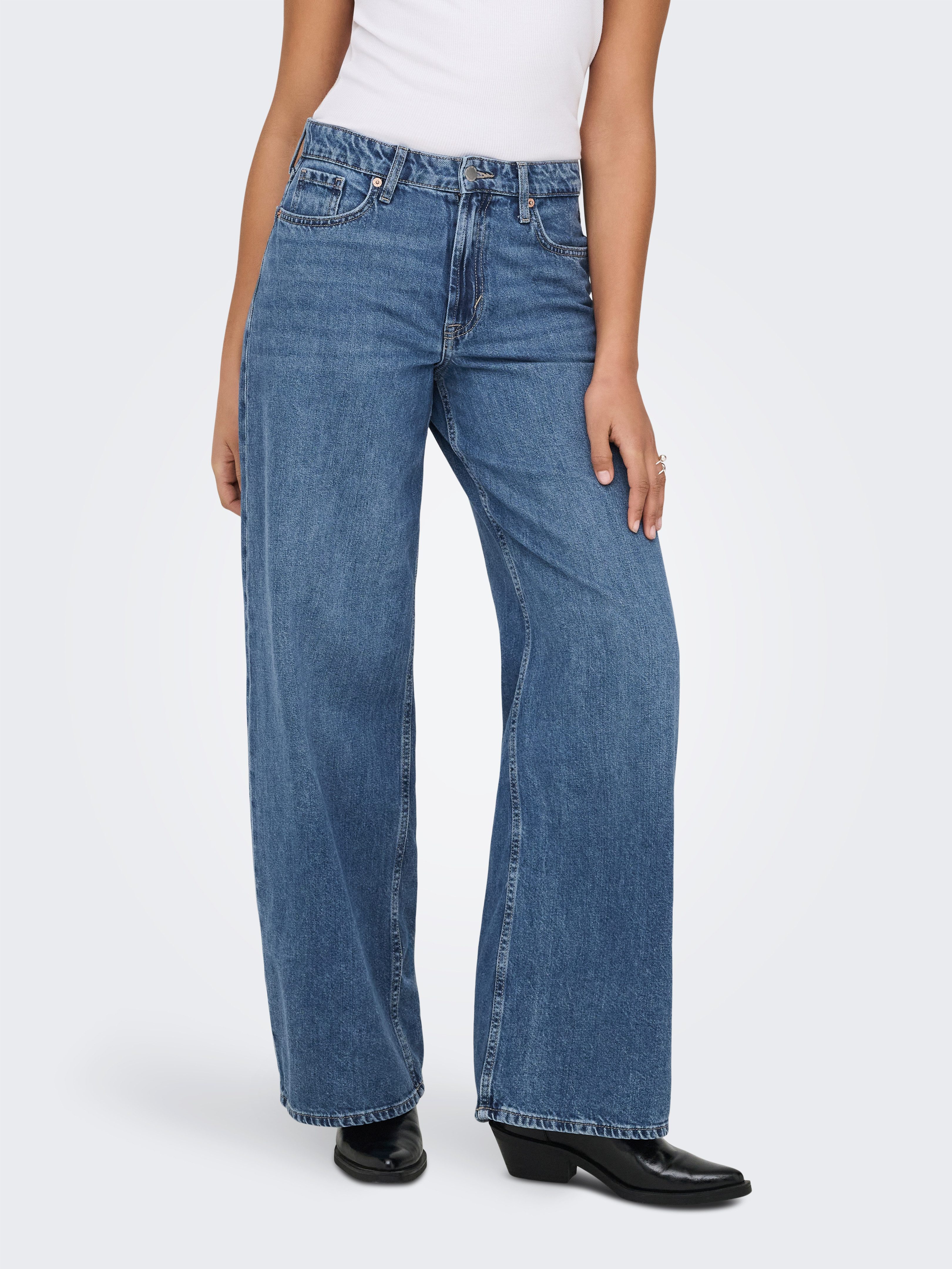 ONLY High-waist-Jeans ONLSILKY SOFT HW WIDE DNM PIM233 NOOS mittlere Waschung, hohe Leibhöhe, weite Beinform