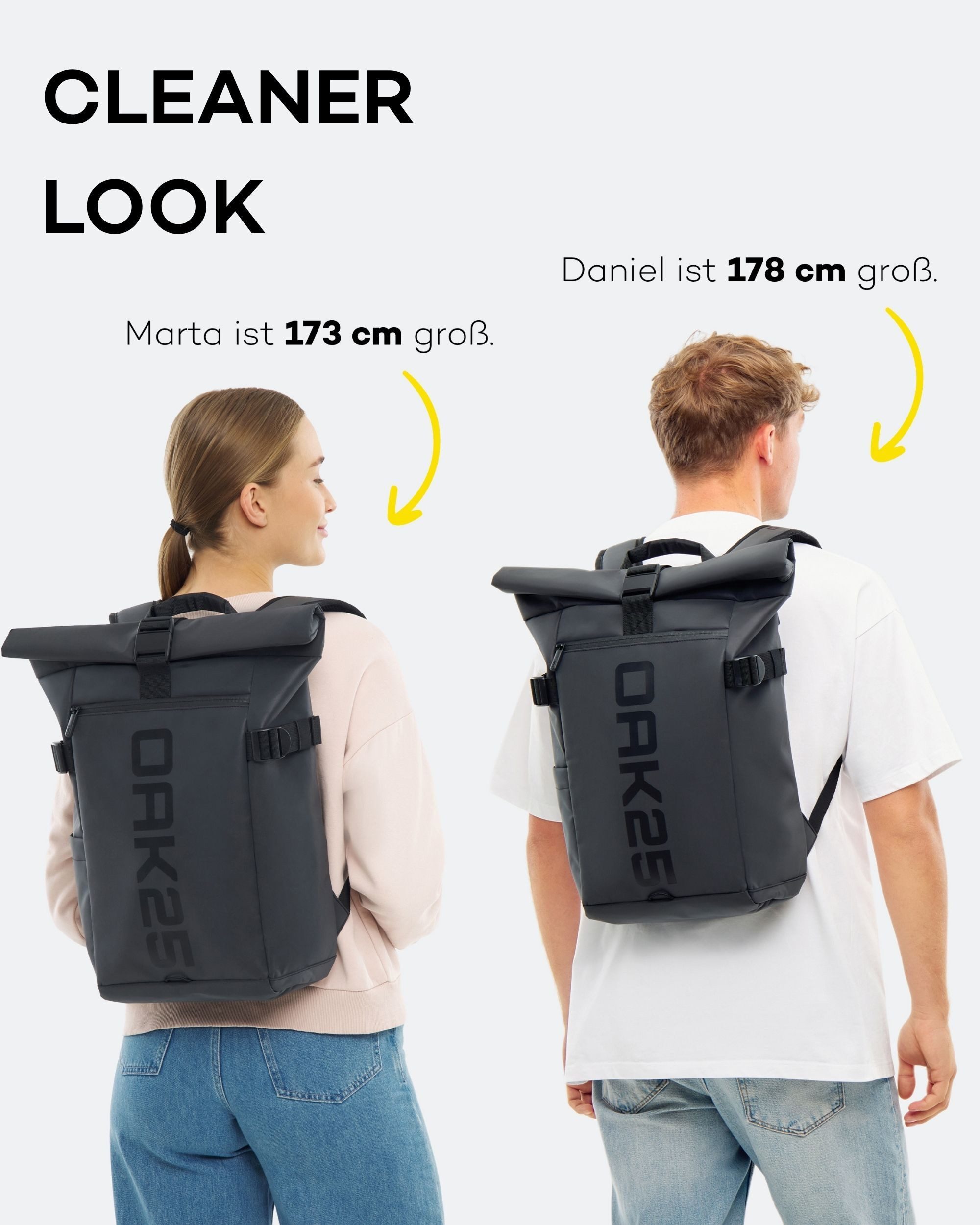 OAK25 Cityrucksack Luminite Rolltop Lite Rucksack reflektierend (1-tlg), Roll Top Backpack mit Laptopfach bis 16 Zoll, wasserabweisend