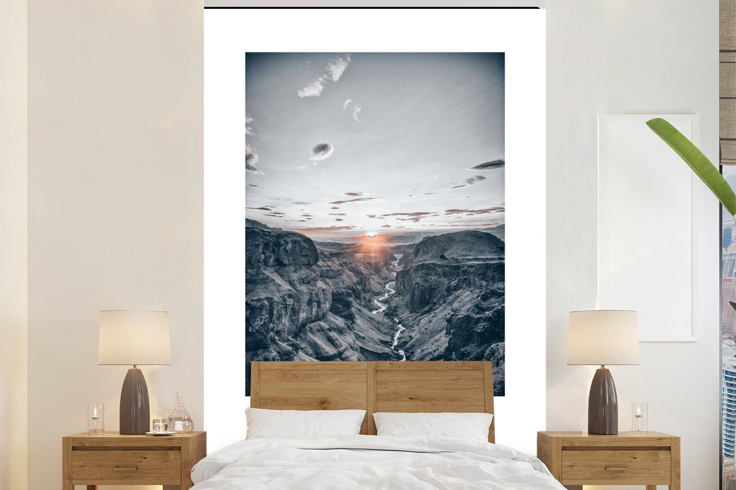 MuchoWow Fototapete Island - Berge - Sonnenuntergang, Matt, bedruckt, (3 St), Montagefertig Vinyl Tapete für Wohnzimmer, Wandtapete
