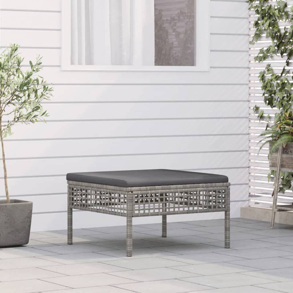 vidaXL Gartenlounge-Set Gartenhocker mit Kissen Grau Poly Rattan, (1-tlg)