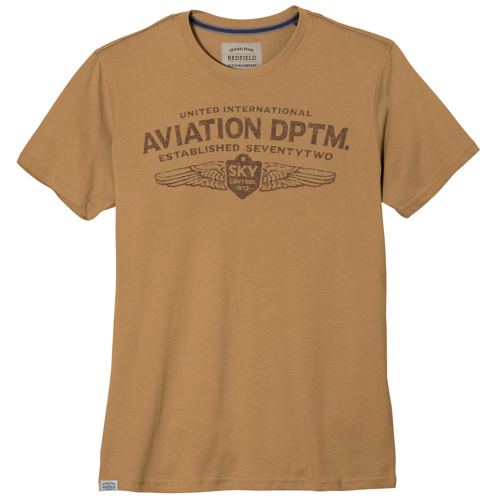 redfield Print-Shirt Redfield Übergrößen T-Shirt Print Aviation ockergelb