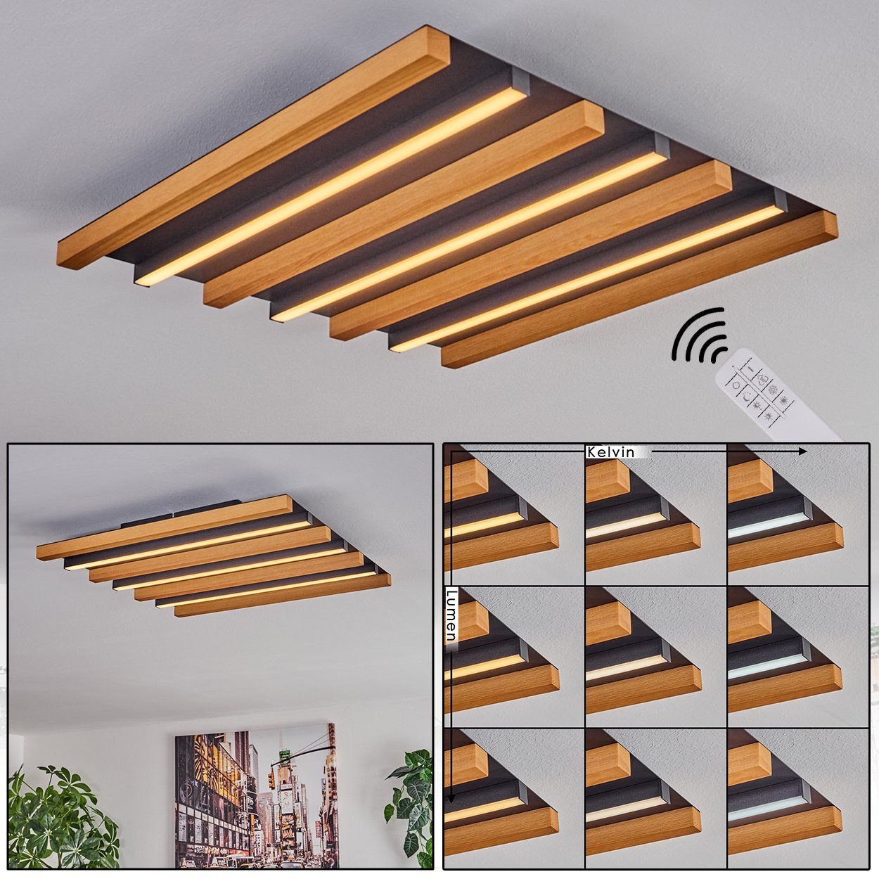 hofstein Deckenleuchte dimmbare Deckenlampe aus Metall/Holz/Kunststoff günstig online kaufen