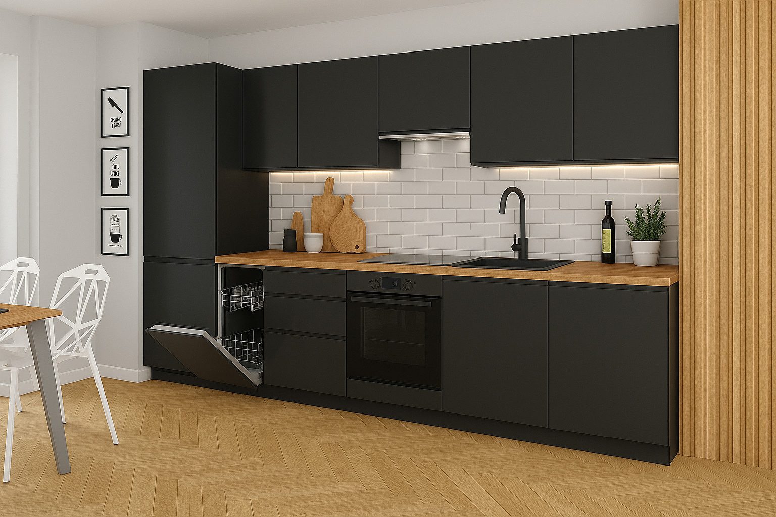 Möbel für Dich Küchenzeile Grifflose Einbauküche VELO 345 cm, 11-teilg, grifflose Fronten aus 19 mm Acrylplatte, Korpusstärke 18 mm