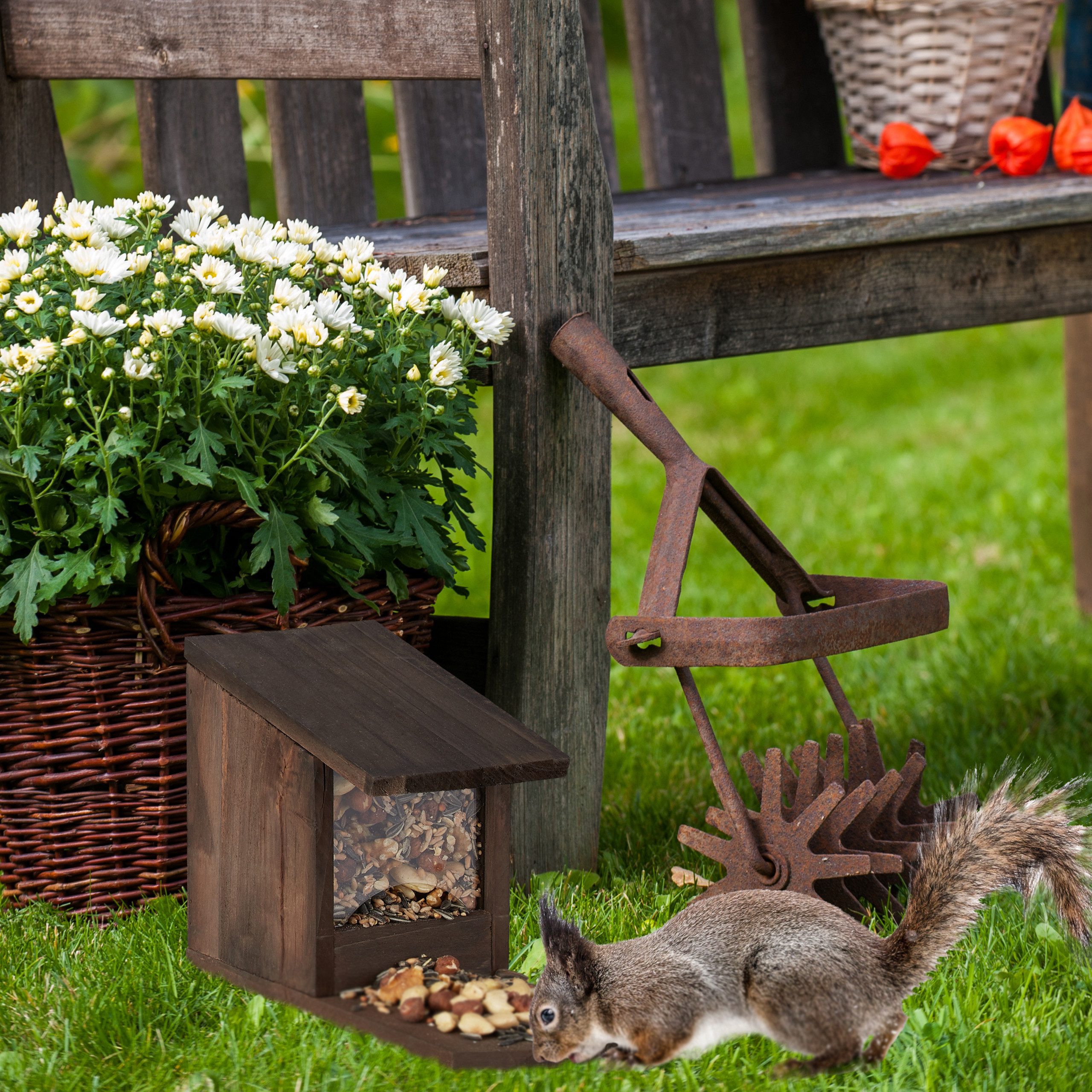 relaxdays Eichhörnchenkobel Eichhörnchen Futterhaus zum Stellen, dunkelbraun