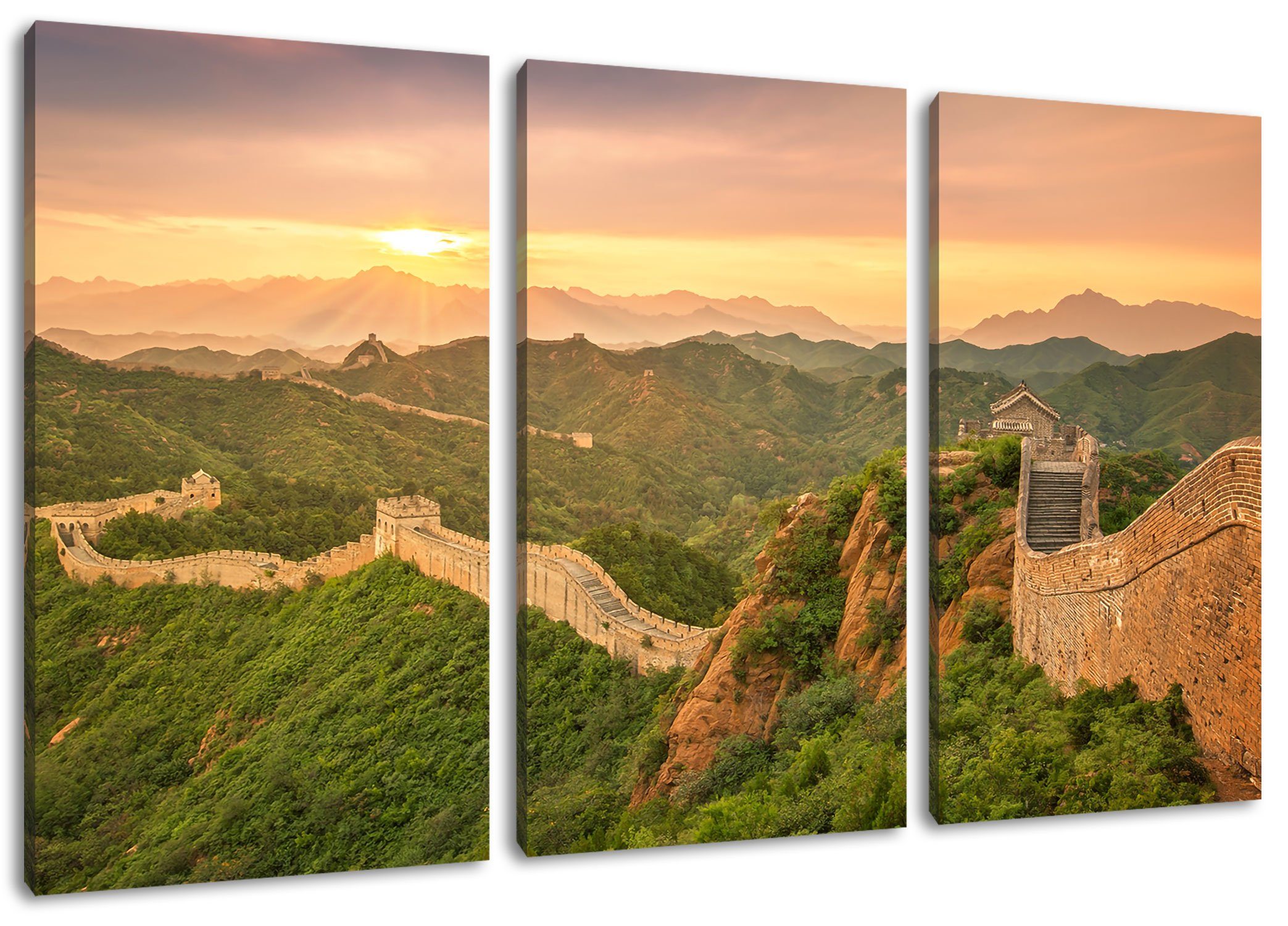 Chinesische Mauer, Leinwandbild Pixxprint Mauer bespannt, Leinwandbild St), 3Teiler (1 (120x80cm) Chinesische fertig inkl. Zackenaufhänger