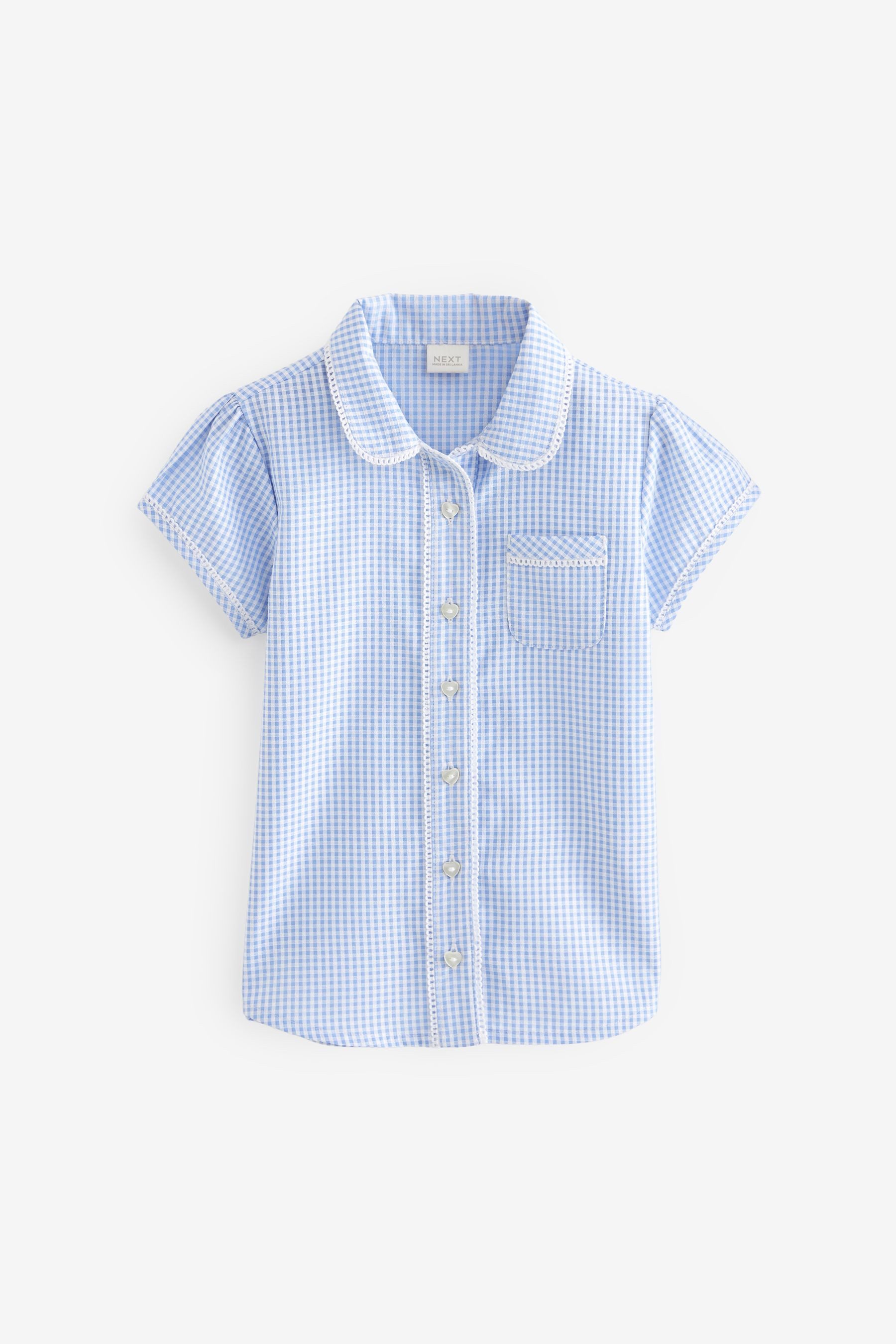 Next Kurzarmbluse Schulbluse mit Vichykaros und hohem Baumwollanteil (1-tlg)