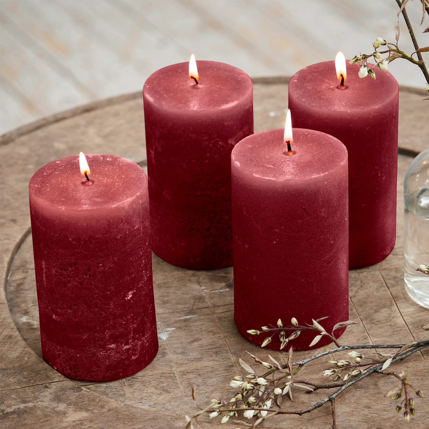 Mirabeau Stumpenkerze Kerze 4er Set Braga rot (4er Set, 4er Set), none