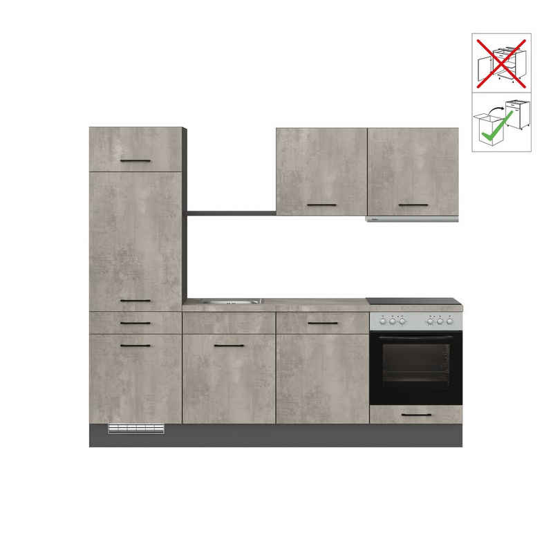 IMPULS KÜCHEN Küche "Porto", Ausrichtung wählbar, Schubkästen mit Soft-Close, vormontiert, wahlweise mit E-Geräten, mit Vollauszug, Breite 240 cm