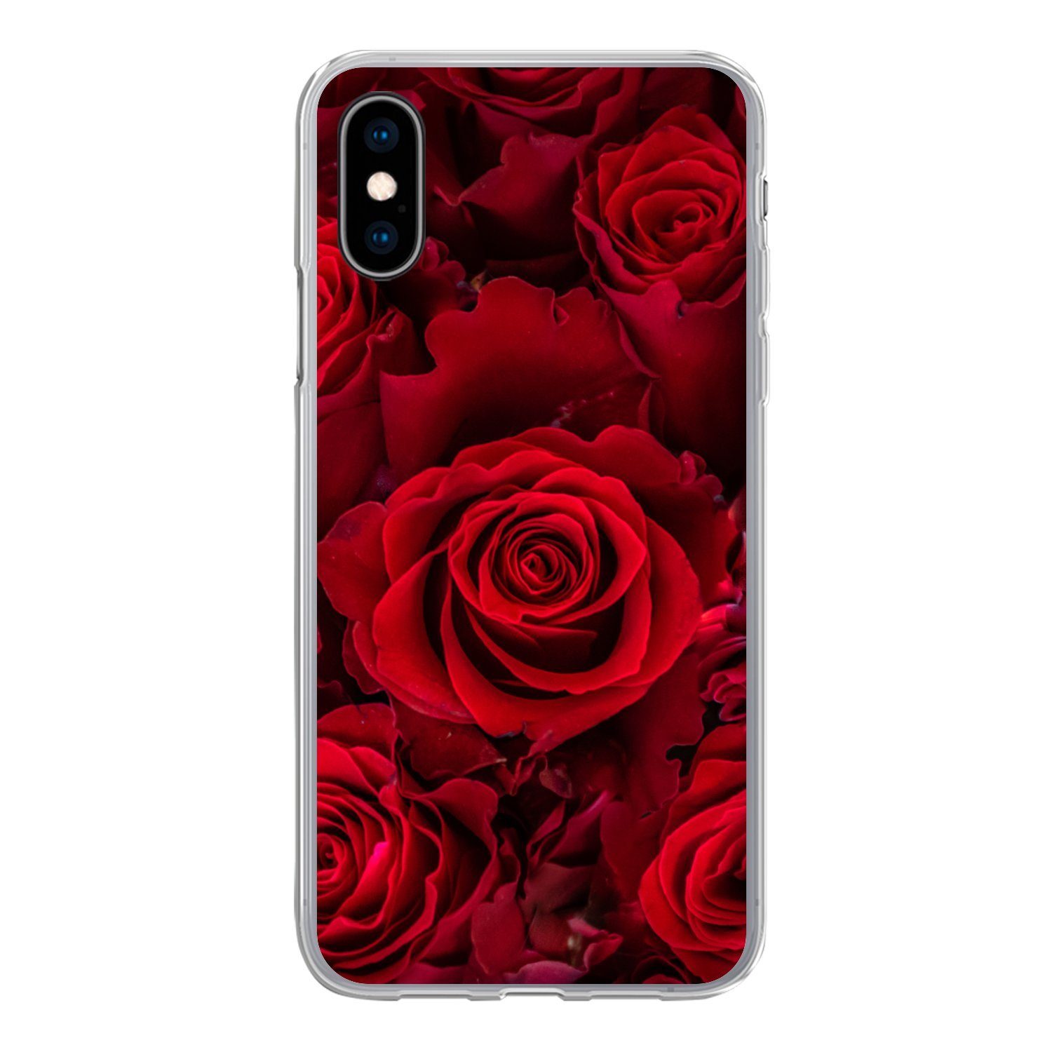 MuchoWow Handyhülle für Apple iPhone X Blumen - Rosen - Rot, Smartphone-Bumper, Print, Handy Schutzhülle Dünn