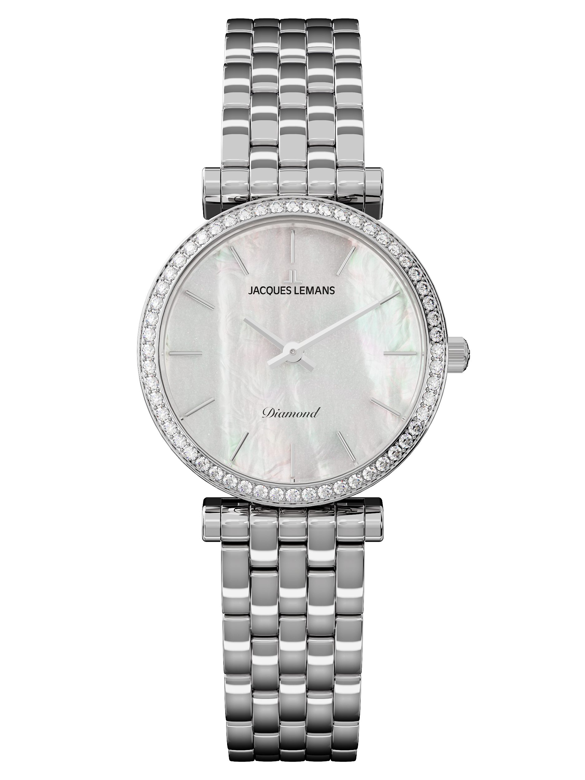 Jacques Lemans Quarzuhr Milano Diamond D-13A, Armbanduhr, Damenuhr, Edelstahlarmband, Lab Grown