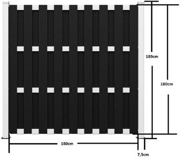 Detowood GmbH Gartenzaun WPC Lamellenzaun Anthrazit mit Aluminium-Pfosten zum einbetonieren (240cm Lang), (Ein Set besteht ja nach Wahl aus einem Zaun Feld mit Befestigungswinkel und Aluminium-Pfosten), Langlebig, witterungsbeständig, UV beständig, Verstärkte Aluminium-Pfosten, Komplett-Set, einfacher Aufbau