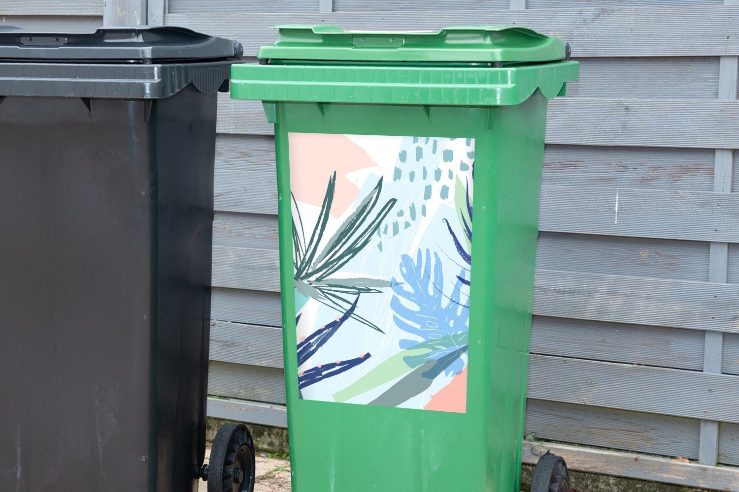 Pflanze Sommer Hellblau Wandsticker St), - Sticker, - Container, MuchoWow Mülleimer-aufkleber, Abfalbehälter (1 Mülltonne,