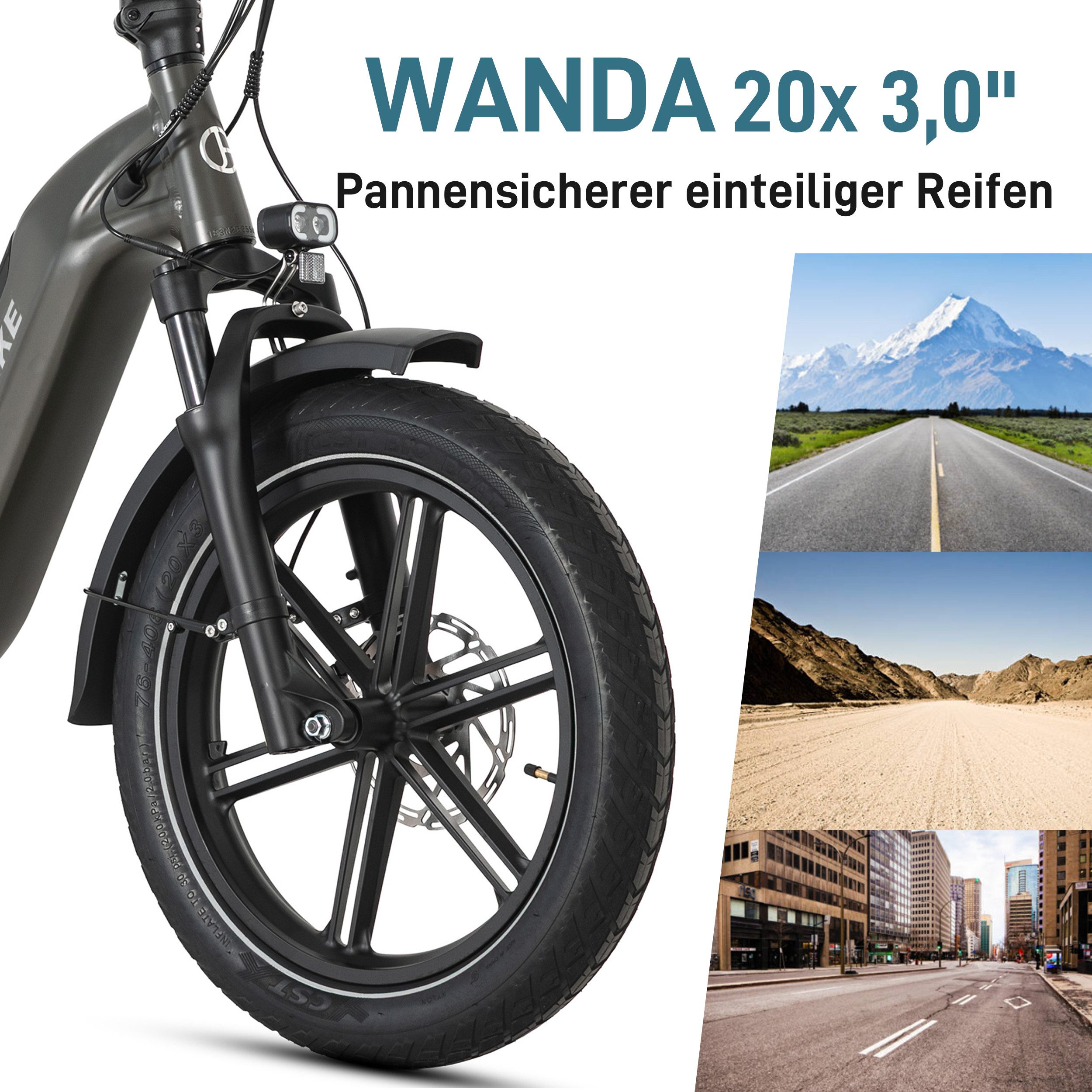 JOBOBIKE E-Bike Klapprad Damen&Herren 20x3" Pedelec Romer P 720Wh, 150km, hydr. Bremsen, 7 Gang Shimano, (mit abnehmbarem Akku, 5 Stufen, Aluminiumrahmen), faltbar, max. 80 N.m, Drehmomentsensor, gefederte Sattelstütze