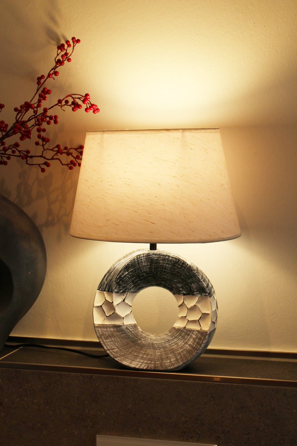 Keramik Nachttischlampe, Tischleuchte weißen Leuchtmittel, mit ovalen Ein-Aus Tischlampe Schalter, Arnusa ohne Maritim Schirm
