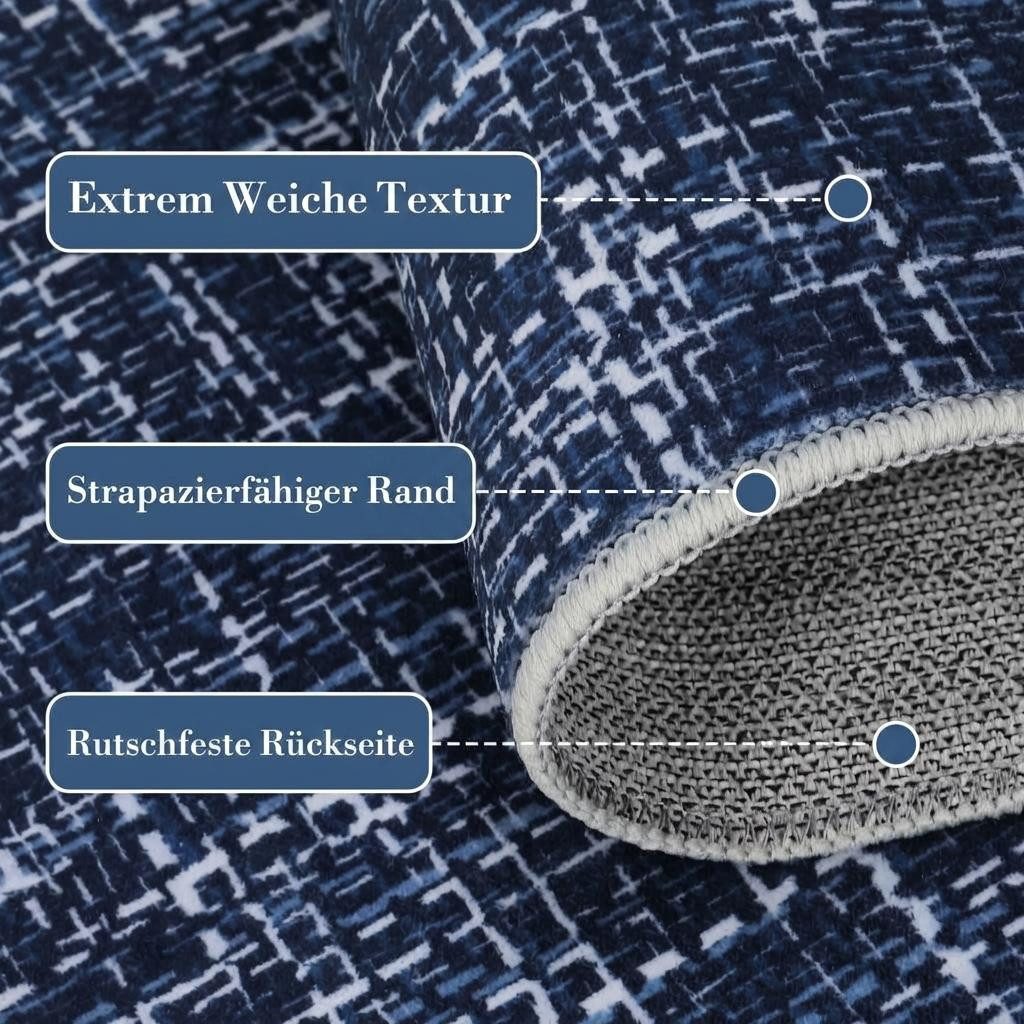 GarveeMore Veloursteppich Designteppich ultra-dünner Teppich, Maschinenwaschbar 160 x 230 cm, Rutschfest & pflegeleicht – Faltbar, niedriger Flor, schmutzabweisend