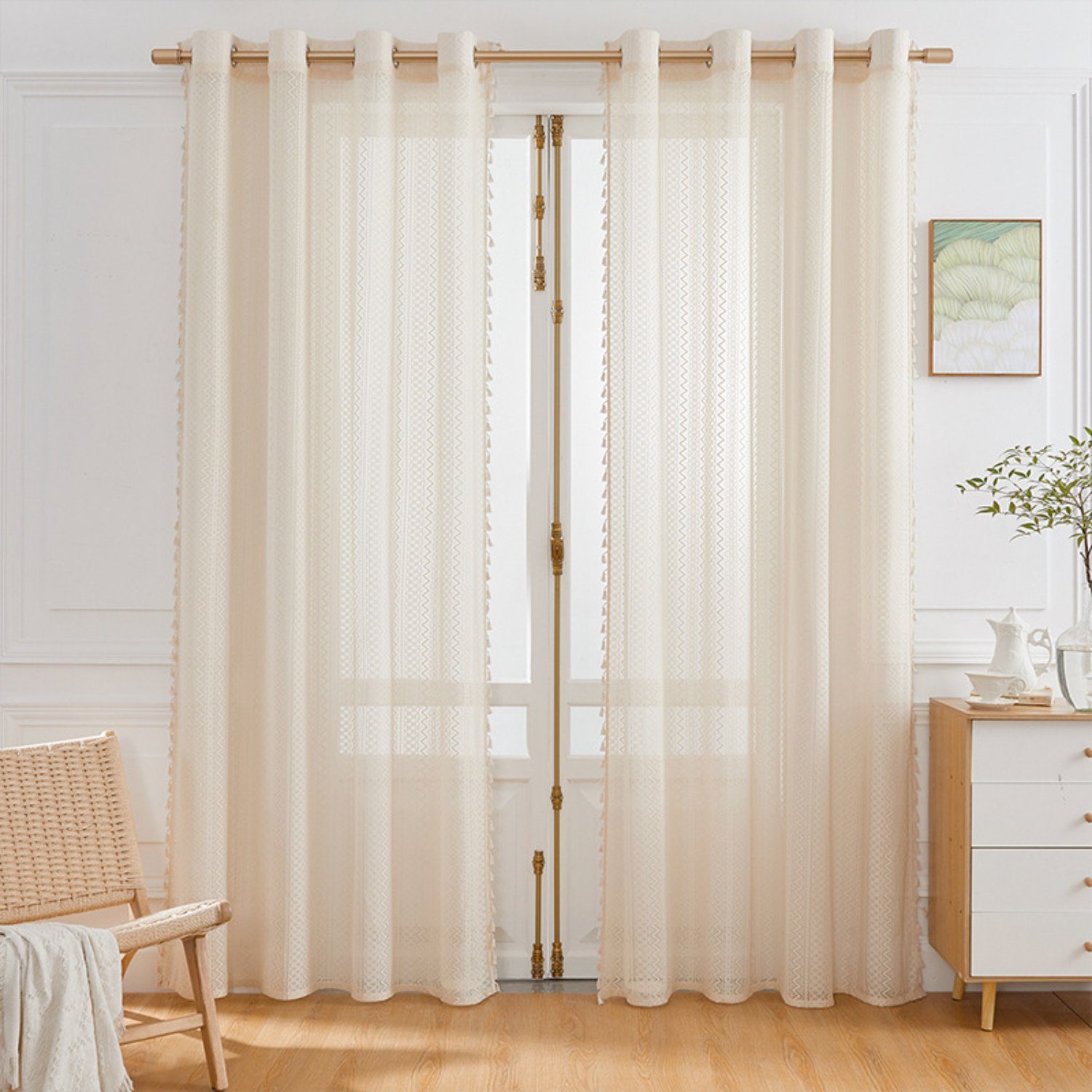 Das meistverkaufte Produkt dieser Saison! Gardine, HOMEIDEAS, Ösen (2 Vorhänge St), Quaste geometrische transparent