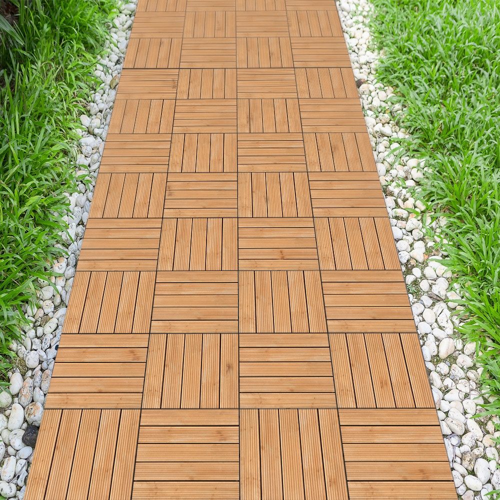 Yaheetech Holzfliesen 27 Stück 30 × 30 cm aus Tannenholz mit Stecksystem, Terrassenfliesen mit Drainagesystem wetterfest ca. 2,6 m²