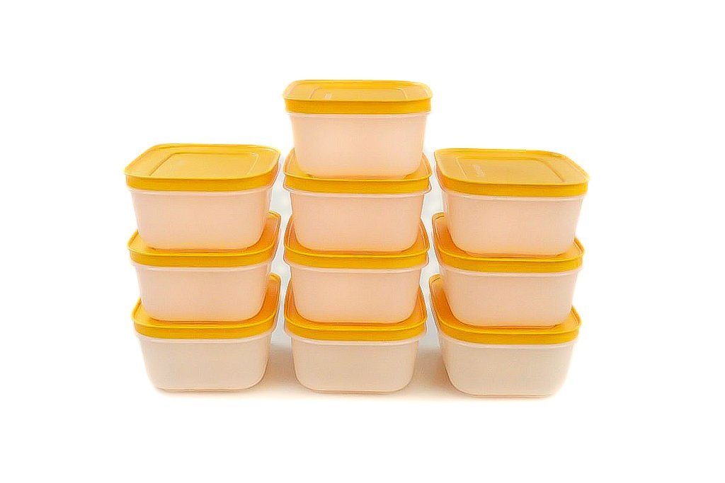 TUPPERWARE Frischhaltedose Eis-Kristall 450 ml (10) weiß-orange + SPÜLTUCH