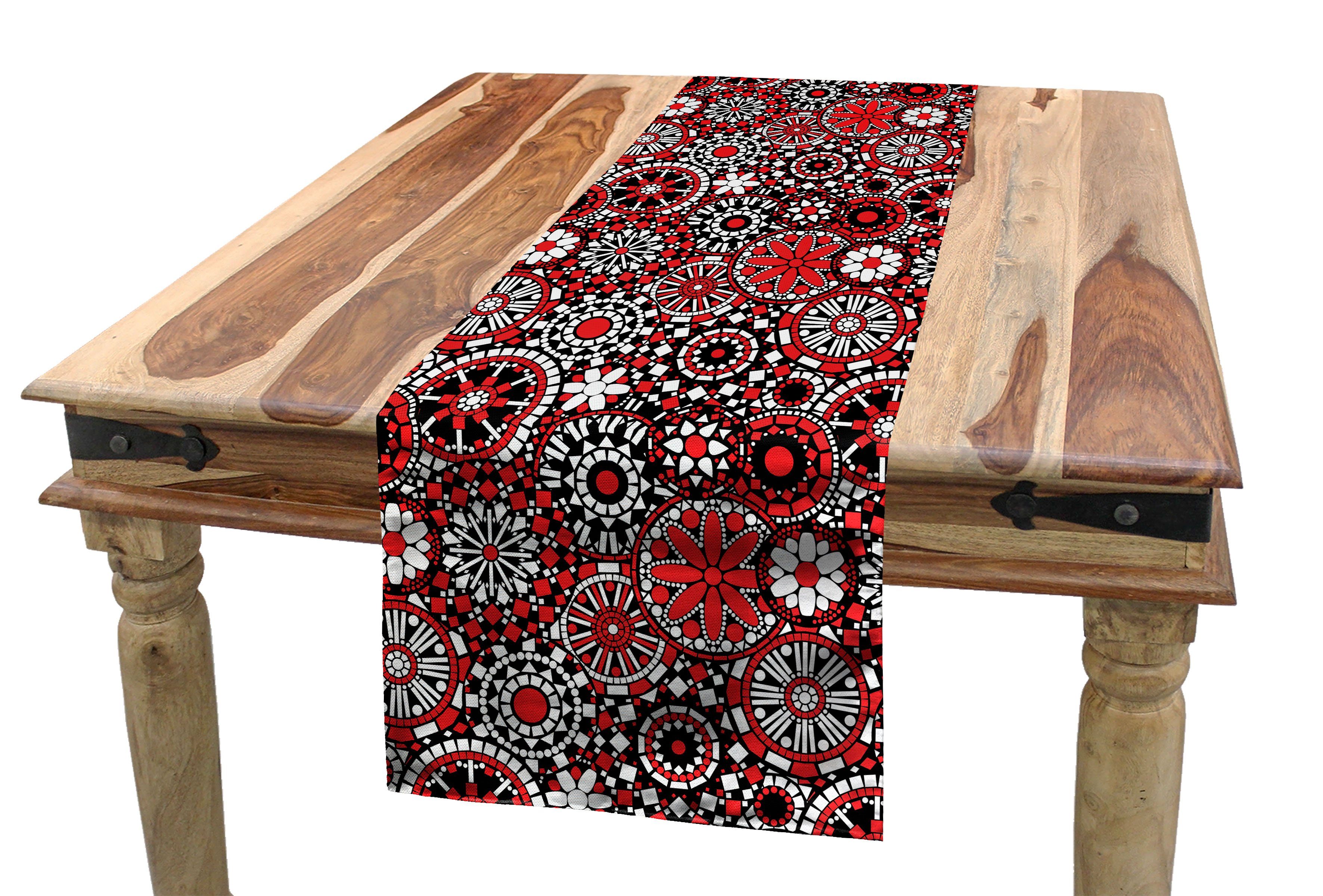 Red Dekorativer Küche Rechteckiger Esszimmer Tischläufer Tischläufer, Mandala Abakuhaus Blumen-Mosaik