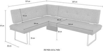 K+W Komfort & Wohnen Eckbank Giacomo II, Flachstahlkufe in edelstahlfarbig lackiert, Rücken und Sitz gesteppt