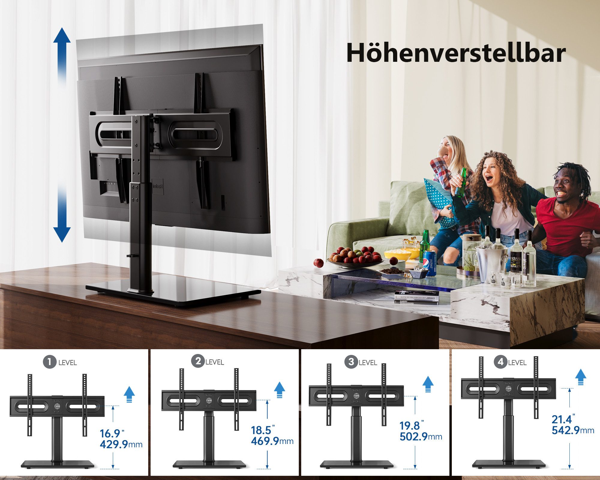 FITUEYES TV-Standfuß TV-Tischständer, ±40° schwenkbar, 32-65 Zoll, (bis 32,00 Zoll, höhenverstellbar, Bodenplatte aus gehärtetem Sicherheitsglas) – Bild 3 von 5