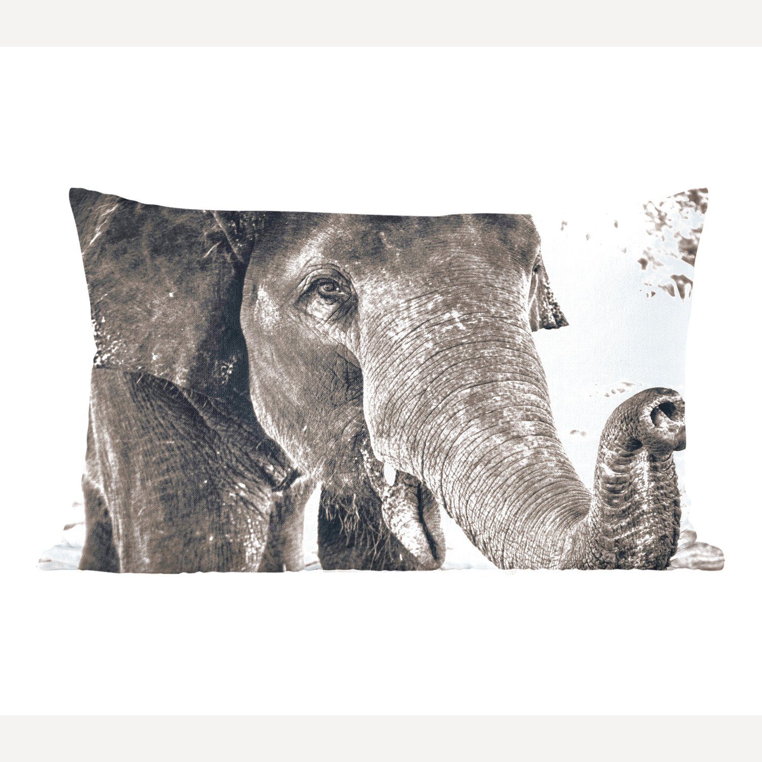 MuchoWow Dekokissen Elefant - Porträt - Schwarz - Weiß, Wohzimmer Dekoration, Zierkissen, Dekokissen mit Füllung, Schlafzimmer