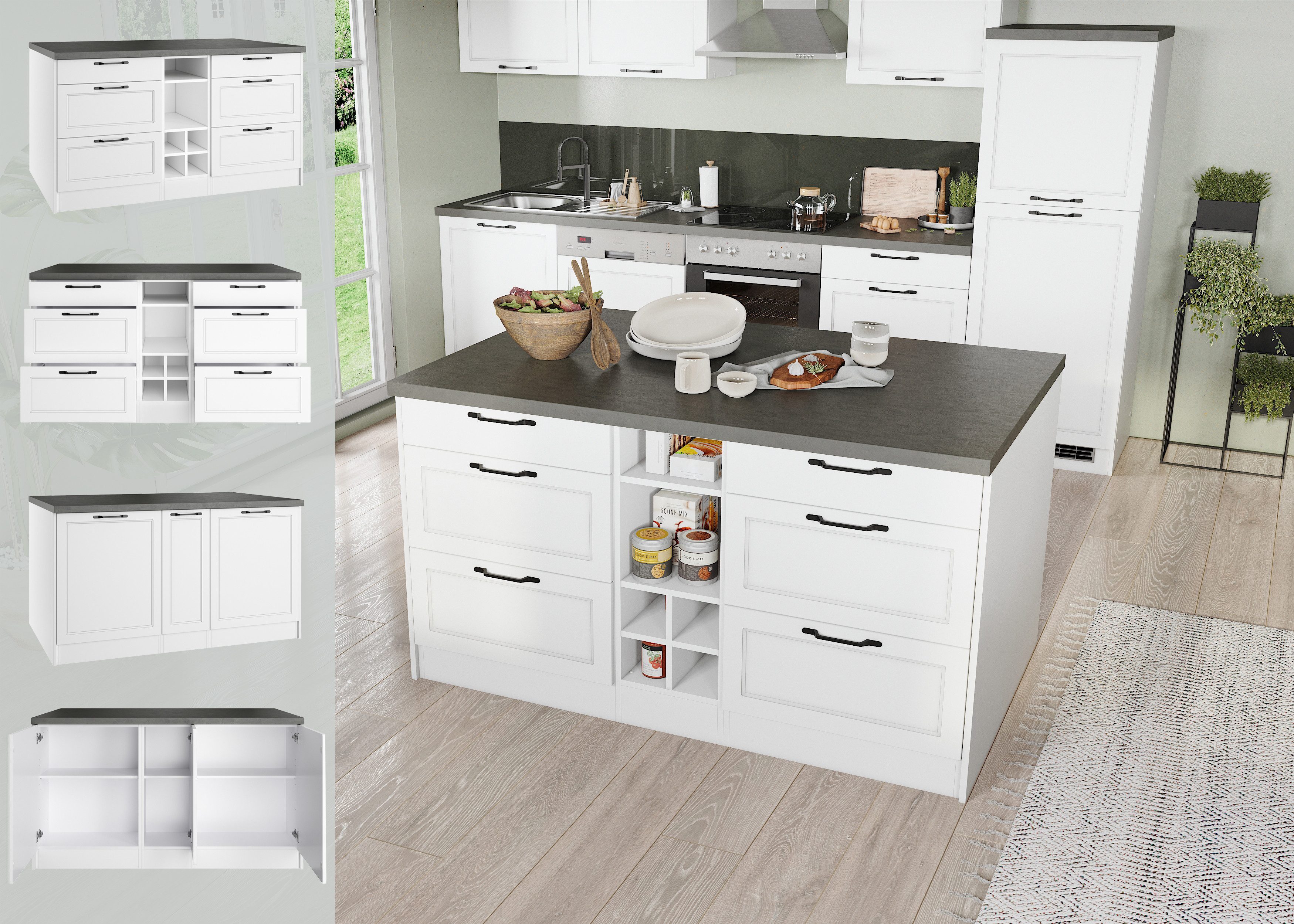 KOCHSTATION Кухніinsel KS-Lani, Breite 153 cm, mit Flaschenregal, MDF-Fronten, Arbeitsplatte 38mm stark