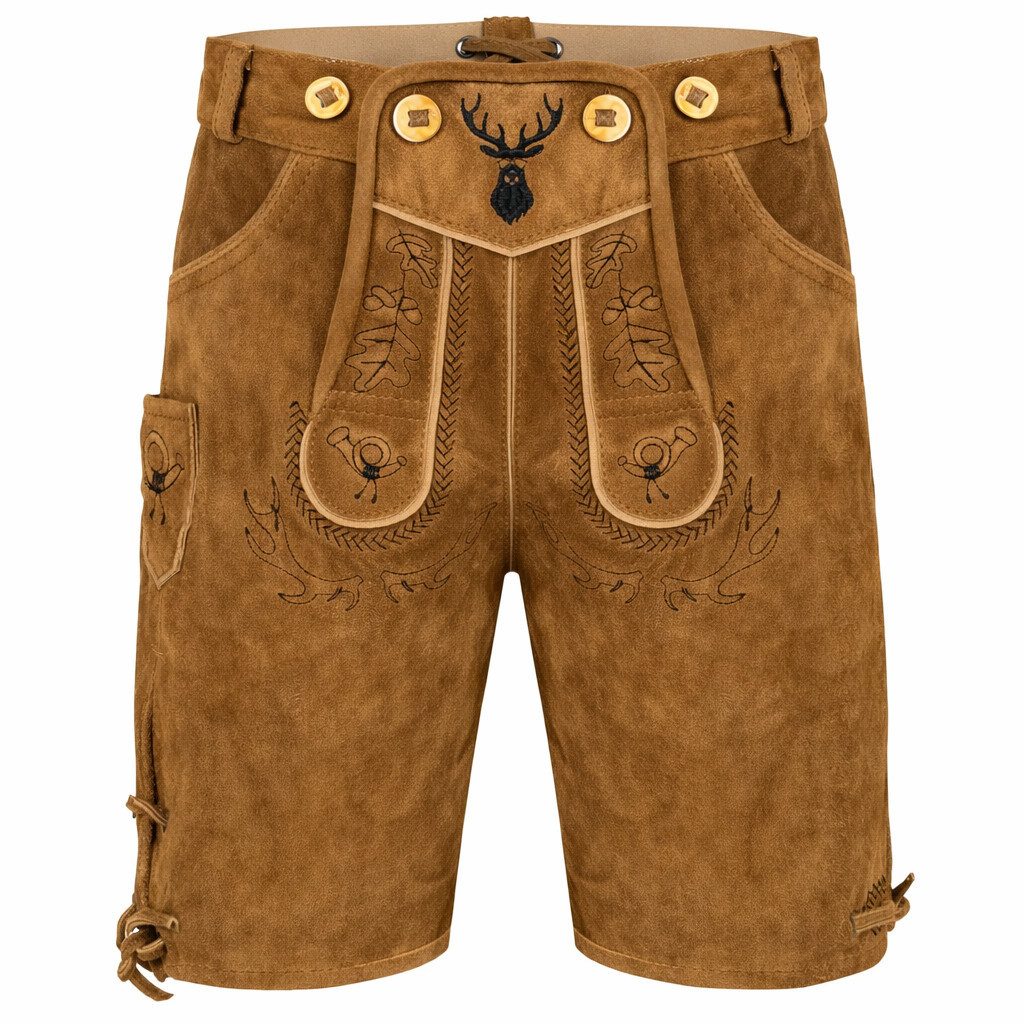 PAULGOS Trachtenhose Kinder Lederhose Kurz mit Trägern 100% Echtleder - KK2