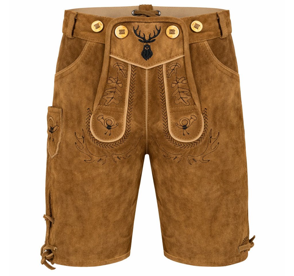 PAULGOS Trachtenhose Kinder Lederhose Kurz mit Trägern 100% Echtleder - KK2