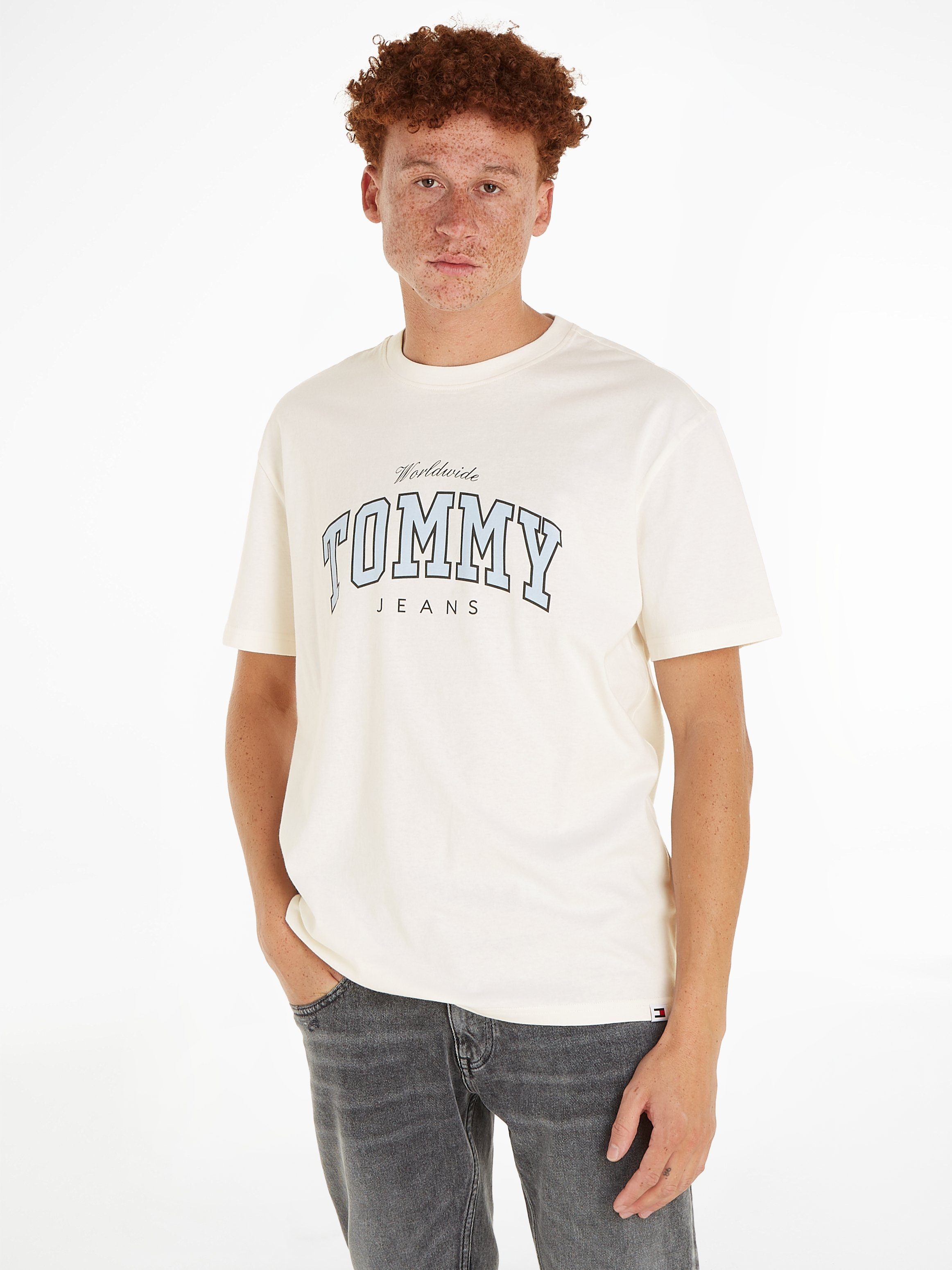 WW TJM VARSITY Rundhalsausschnitt Jeans REG Tommy TEE mit White Ancient T-Shirt EXT