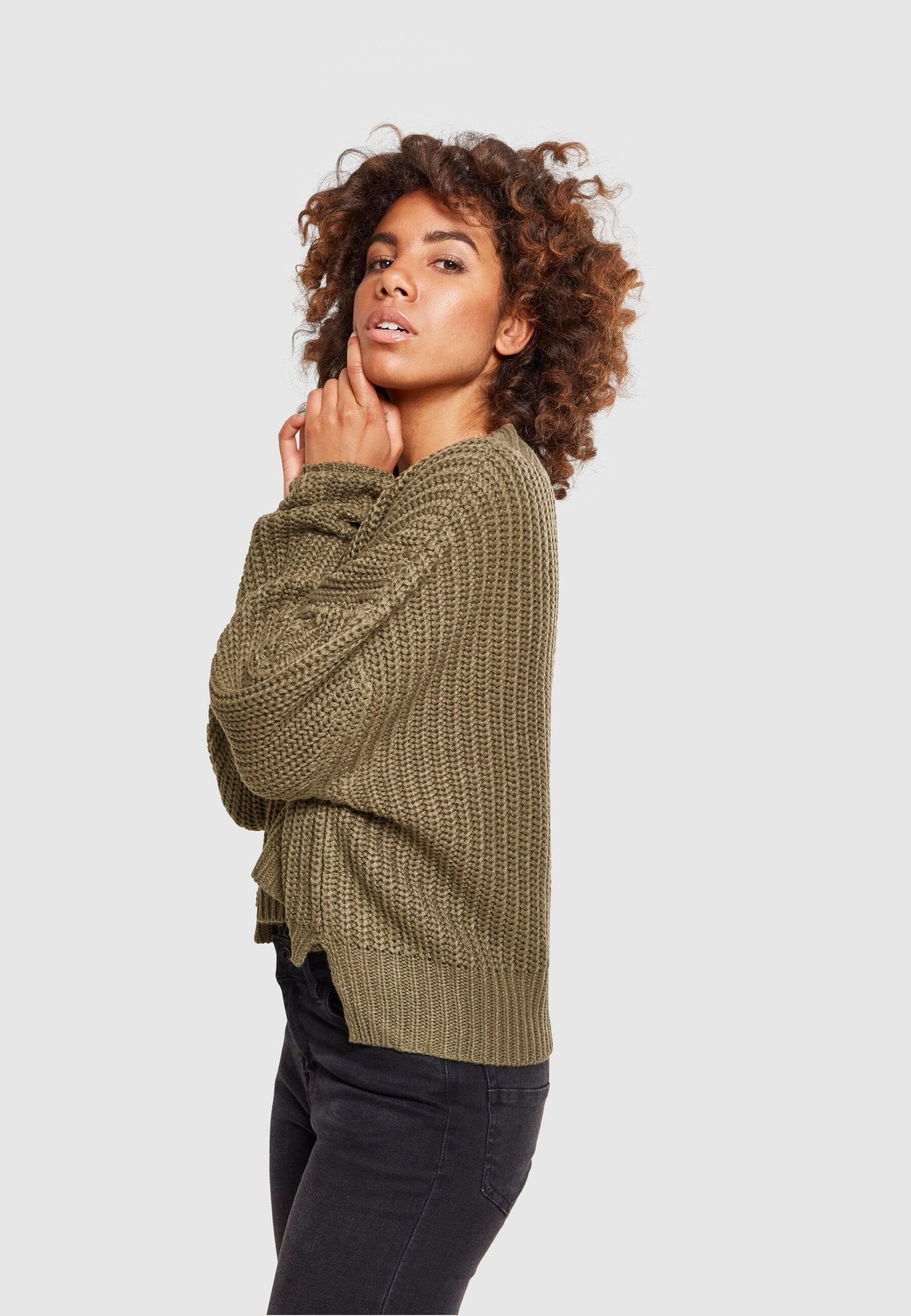 URBAN CLASSICS Ladies Damen Oversize Wide olive (1-tlg) Sweater Kapuzenpullover