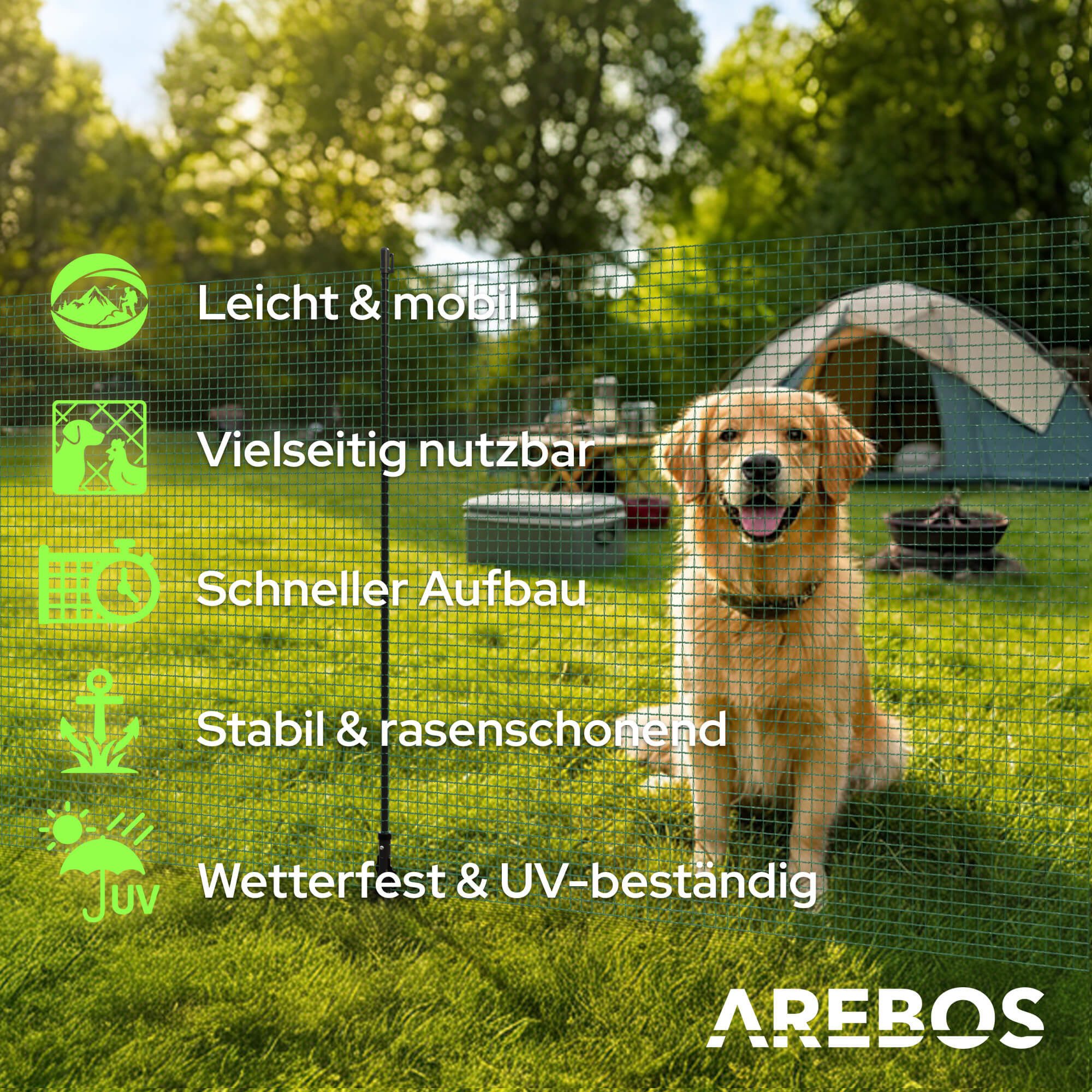 Arebos Weidenzaun Flexibel stellbar, Schimmelresistent, Wasserresistent, UV-Geschützt, (Packung), Feinmaschig, Flexibel stellbar, Schimmelresistent, Wasserresistent