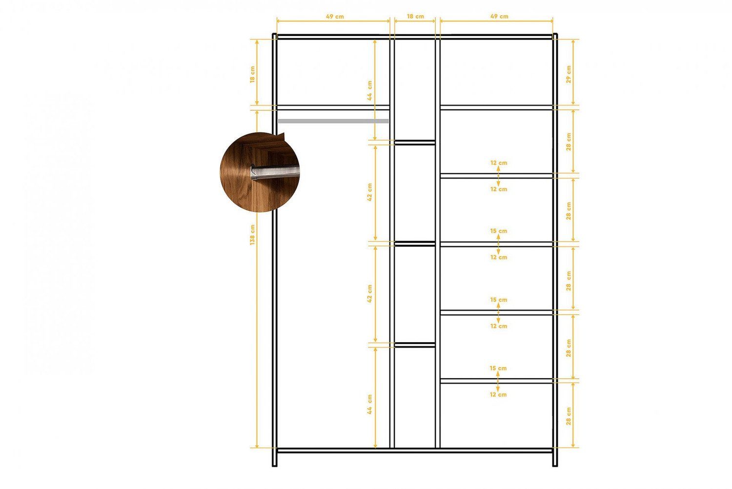 4 125x60x190 2 Natur24 Fächern Zigo Türen mit Kleiderschrank Kleiderschrank und Kernbuche