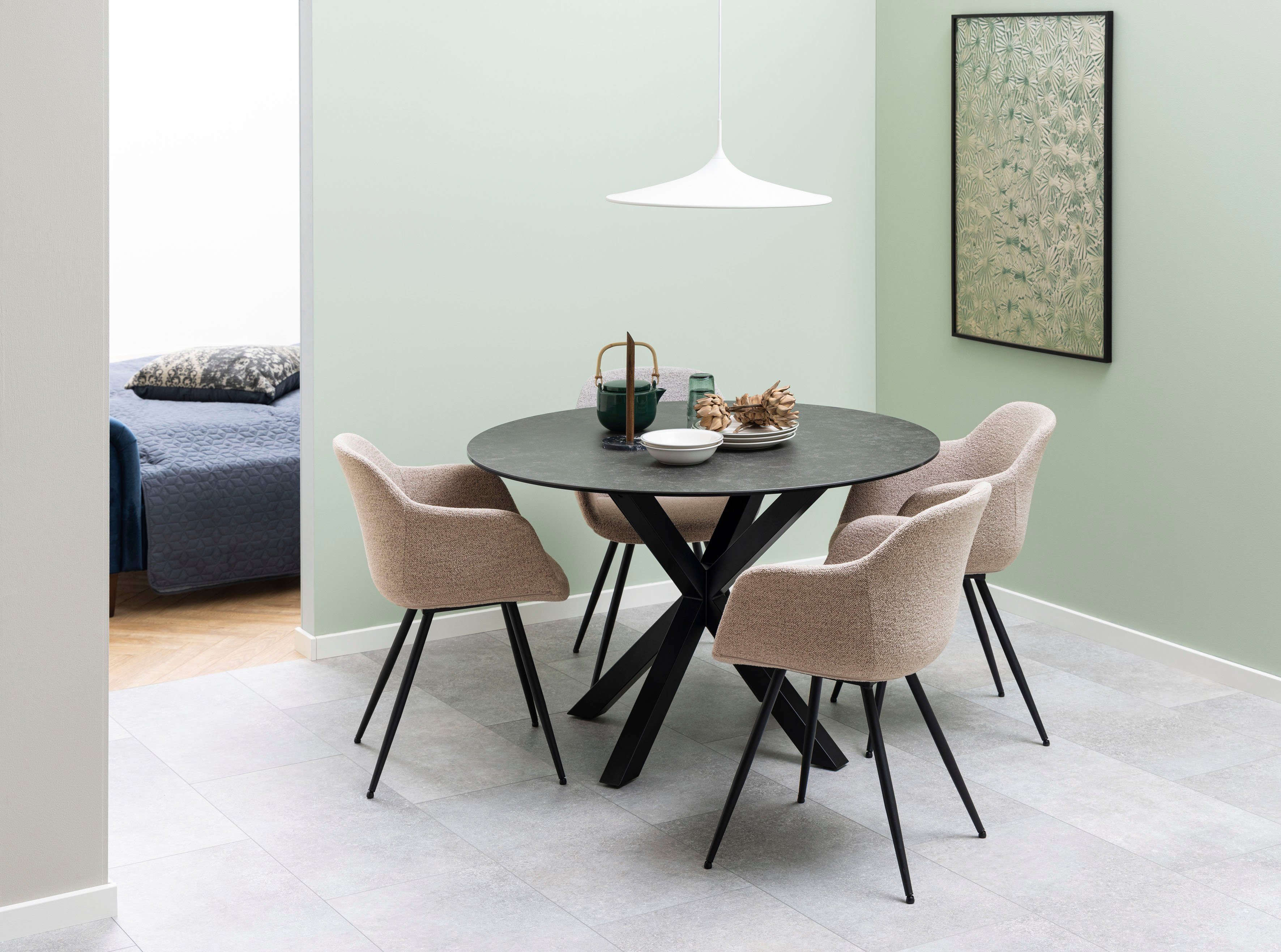 ACTONA GROUP Esstisch (1-St), tischplatte aus schwarzer rauer Keramik. Rund, T: 119 cm