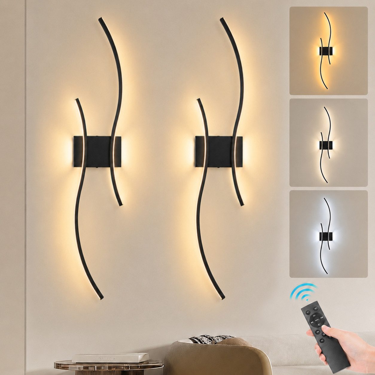 Lapamax LED Wandleuchte Akku Wandleuchte Innen, Dimmable, 3000K-6500K, LED, 3 Lichtfarben, für Wohnzimmer Schlafzimmer Flur Treppen